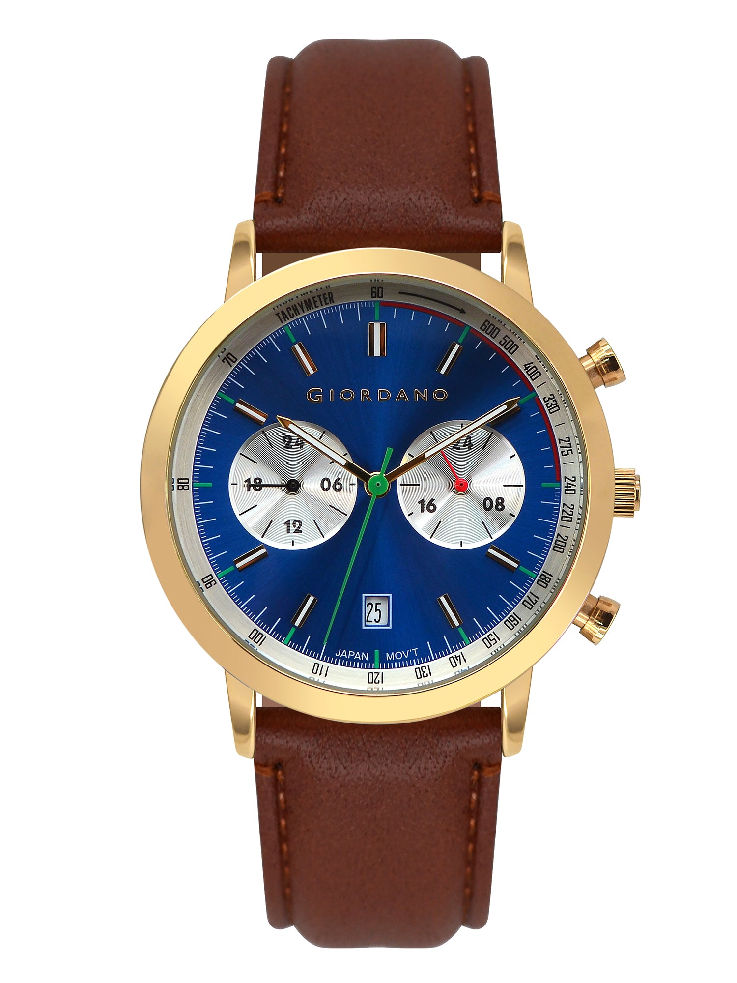 Giordano Analog Stylish Multi-Functional Watch for Men with Round Shape dial, Japanese Quartz and Leather Strap | GZ-50089-02