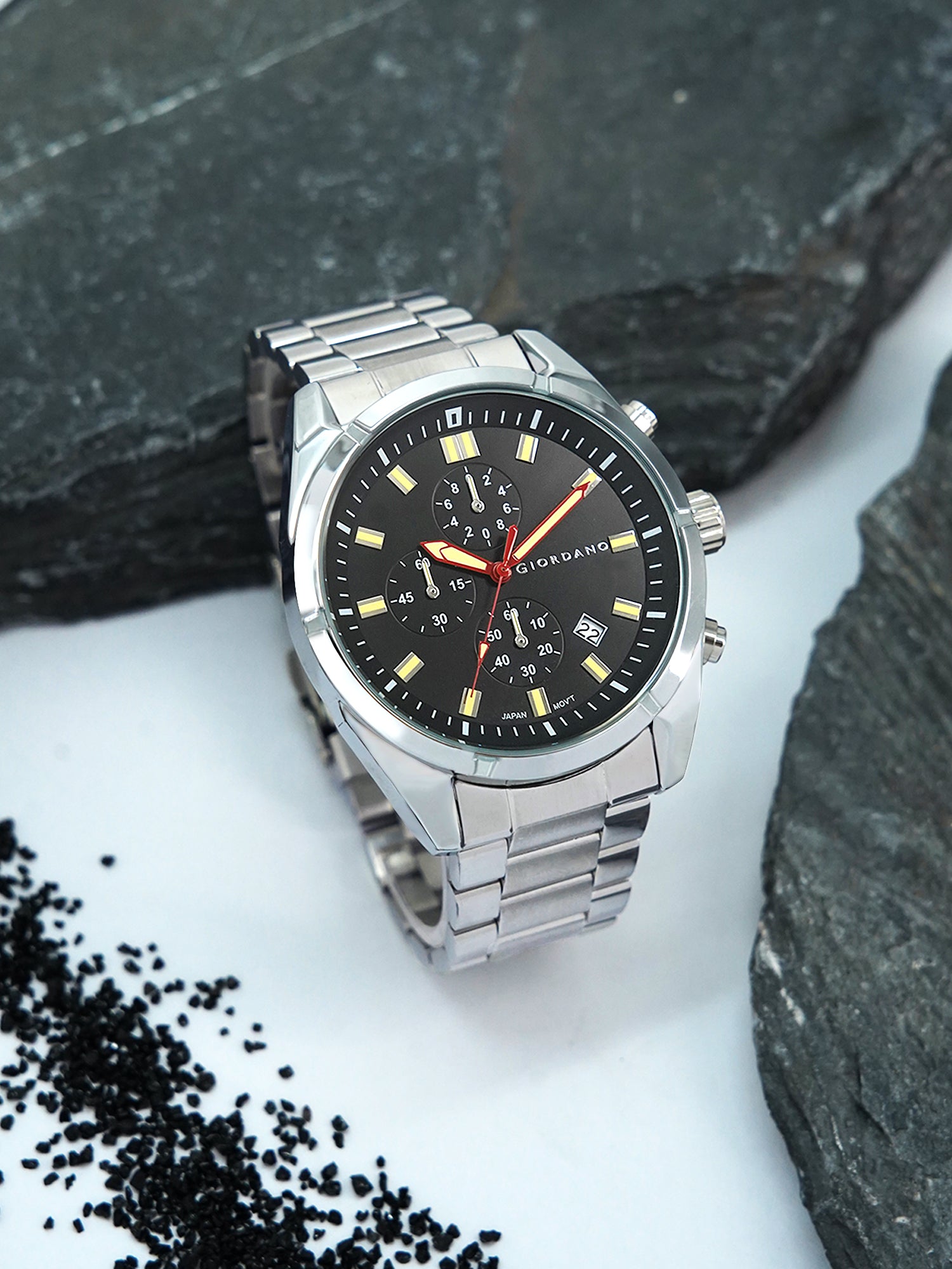 Giordano Multi Function Watch for Men with Round dial, Luminous Hands and Stainless Steel Strap | GZ-50096-11