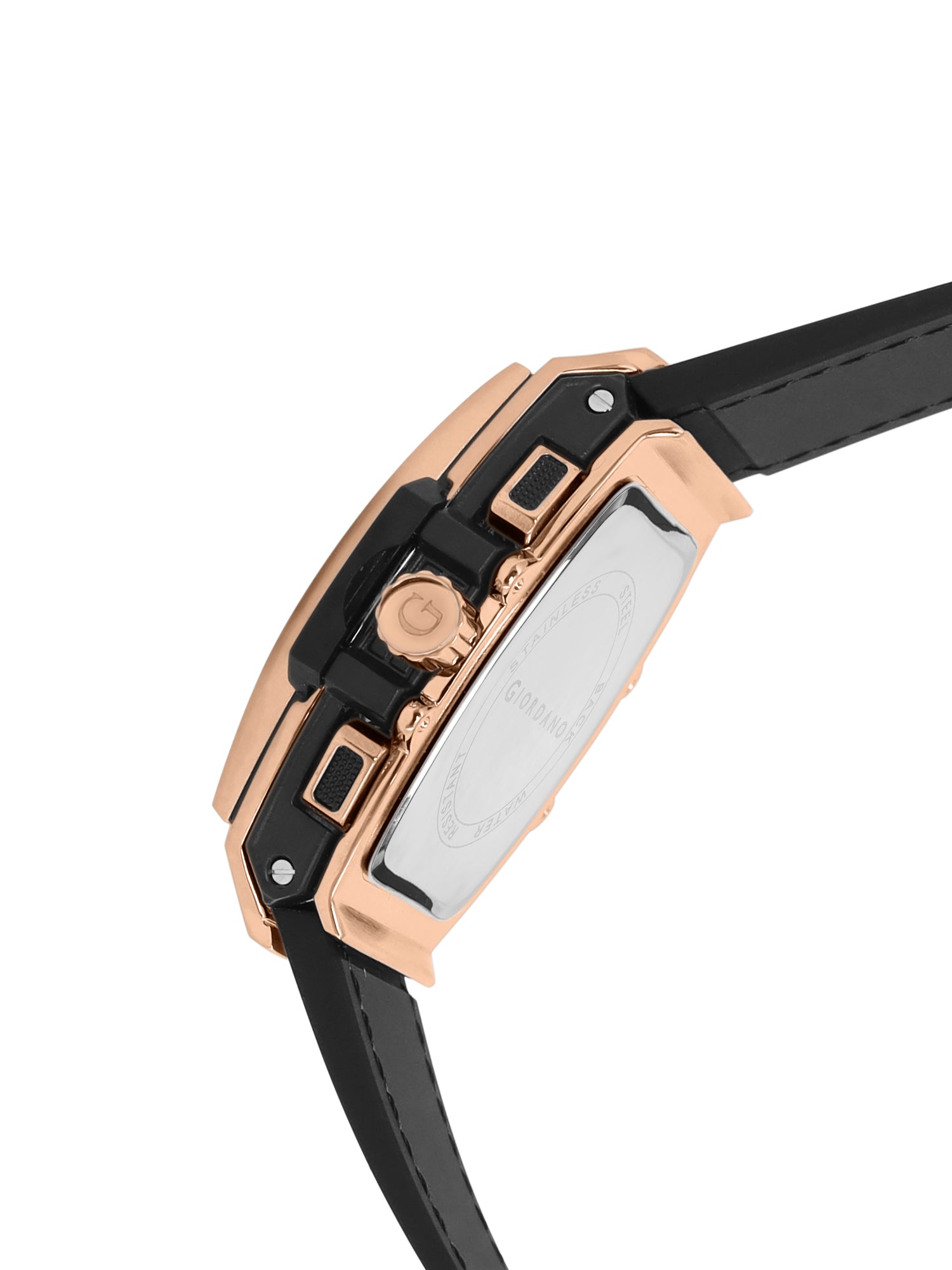 Giordano Terminator Men's Rose Gold Leather Multifunction Watch - with Day, Date, and 24-Hour Sub-Dials | Water Resistant Square Dial Unique Design Wrist Watch for Man | GZ-50098-02