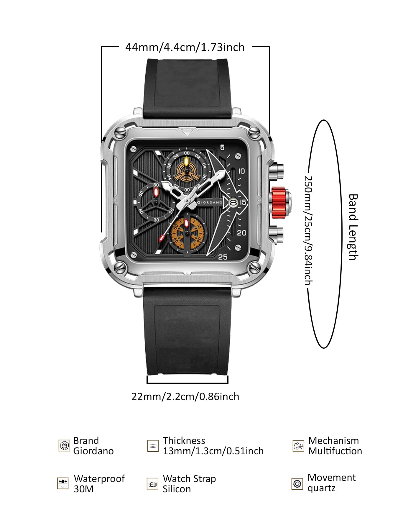 Giordano Multifunction Watch for Men - Perfect Blend of Style and Utility” | Water Resistant Square dial Unique Design Wrist Watch for Man | Best Gift for Males | GZ-50099-02