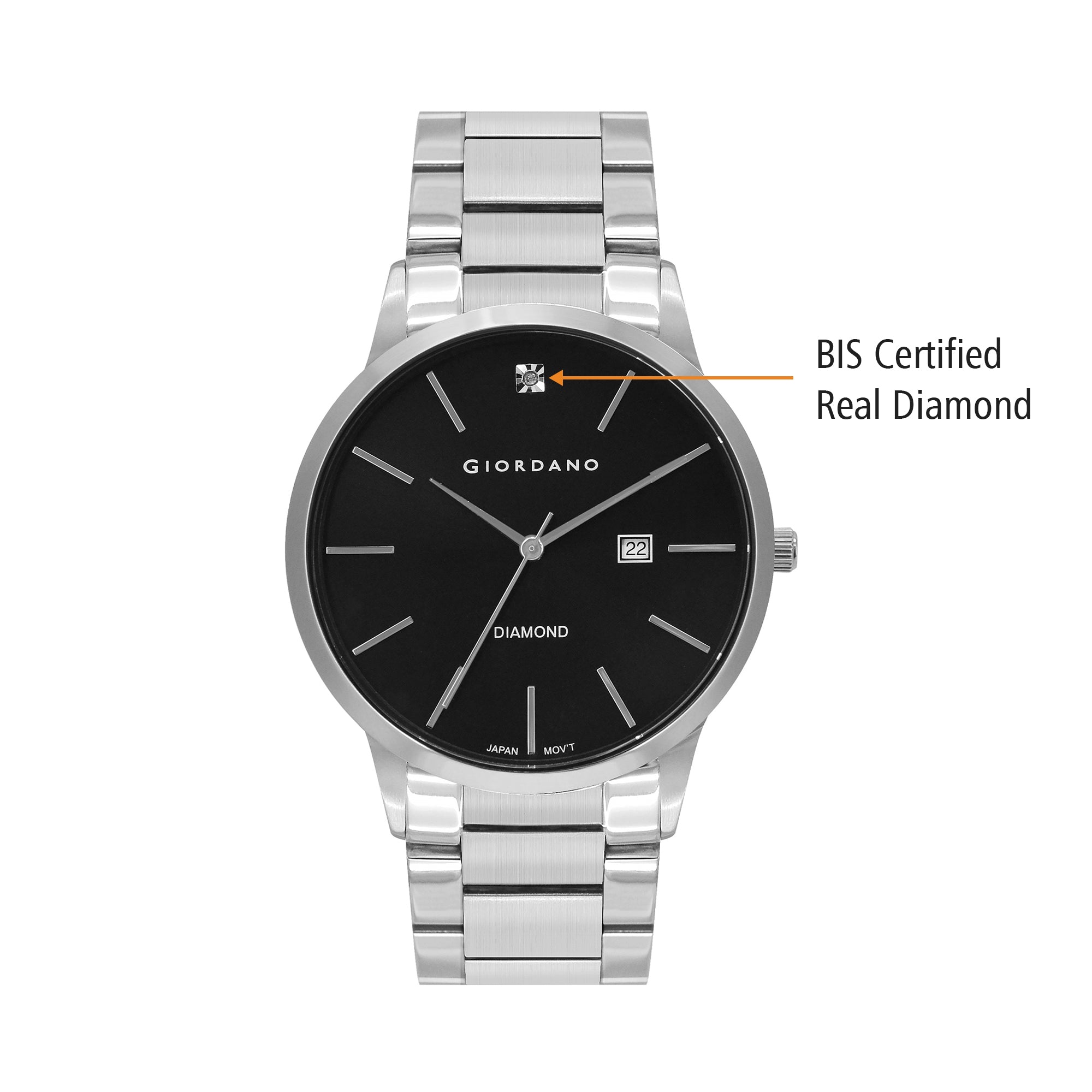 Giordano Classic Analog Watch for Men with Diamond Marked Dial and Stainless Steel Strap | GZ-50101-11