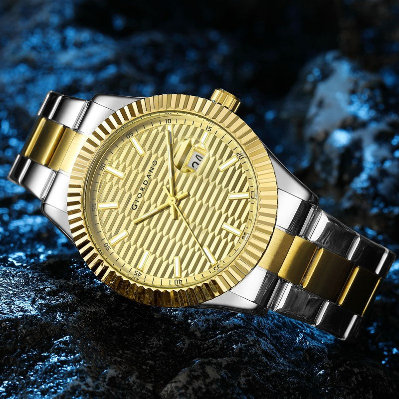 Giordano Luxurious Analog Formal Watch for Men - Textured dial with Date Magnifier Glass and Solid Stainless Steel Strap | GZ-50115-22