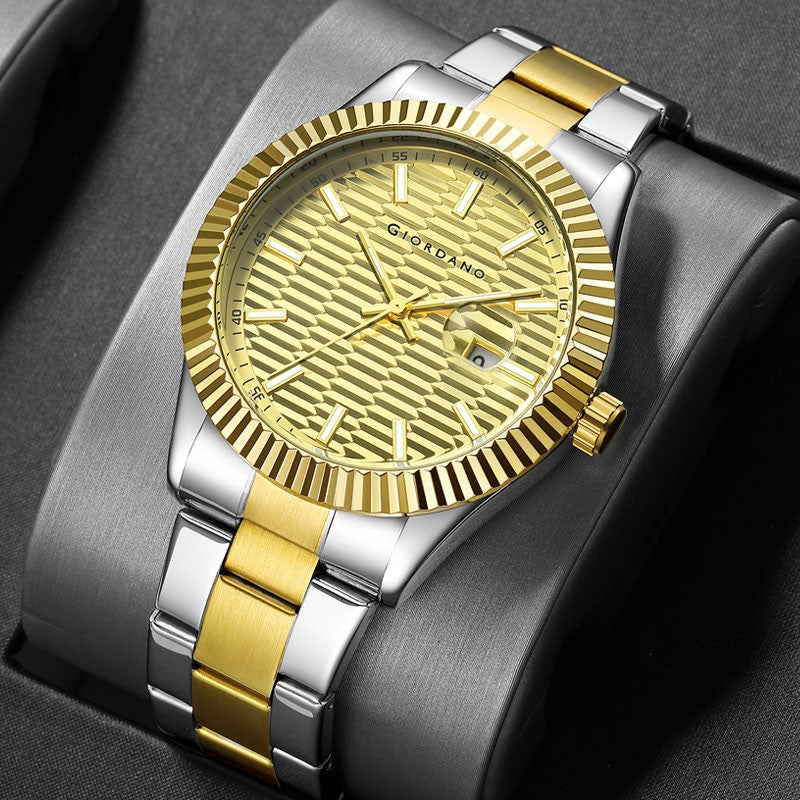 Giordano Luxurious Analog Formal Watch for Men - Textured dial with Date Magnifier Glass and Solid Stainless Steel Strap | GZ-50115-22