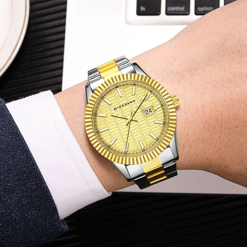 Giordano Luxurious Analog Formal Watch for Men - Textured dial with Date Magnifier Glass and Solid Stainless Steel Strap | GZ-50115-22