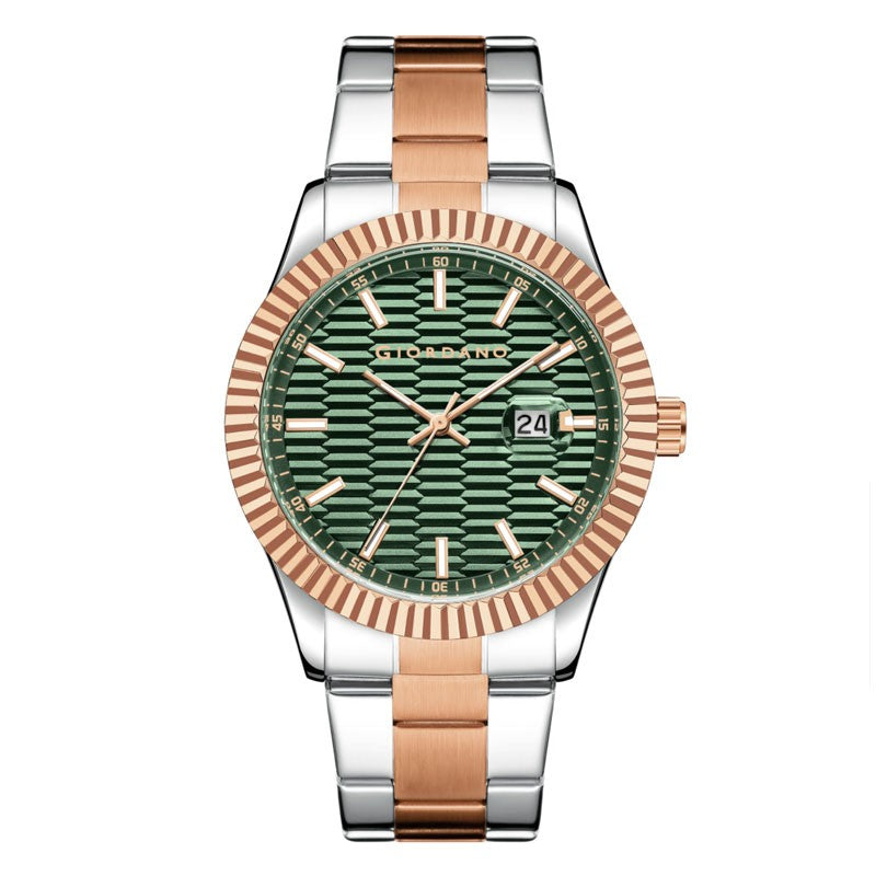 Giordano Luxurious Analog Formal Watch for Men - Textured dial with Date Magnifier Glass and Solid Stainless Steel Strap | GZ-50115-33