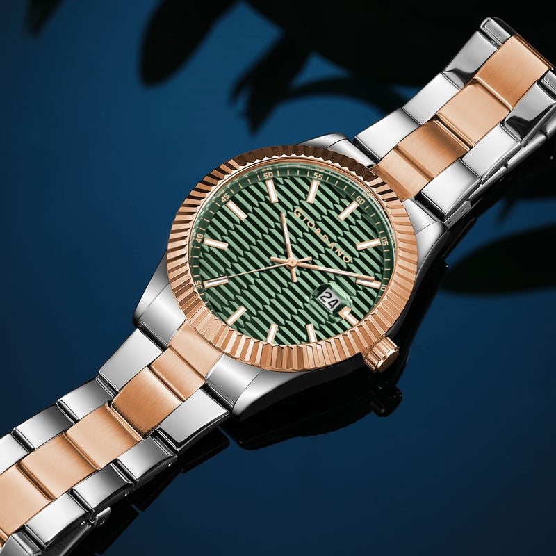 Giordano Luxurious Analog Formal Watch for Men - Textured dial with Date Magnifier Glass and Solid Stainless Steel Strap | GZ-50115-33