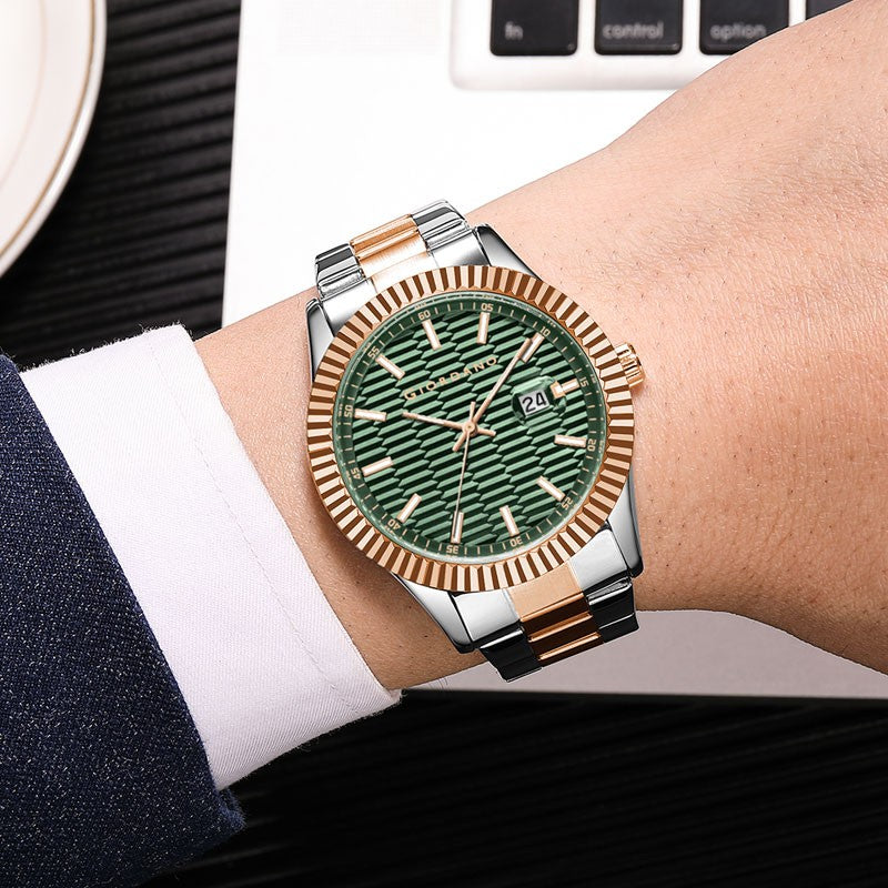 Giordano Luxurious Analog Formal Watch for Men - Textured dial with Date Magnifier Glass and Solid Stainless Steel Strap | GZ-50115-33