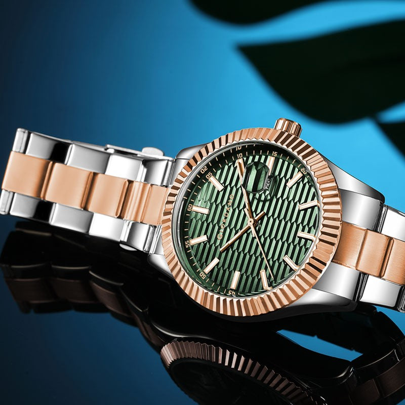 Giordano Luxurious Analog Formal Watch for Men - Textured dial with Date Magnifier Glass and Solid Stainless Steel Strap | GZ-50115-33