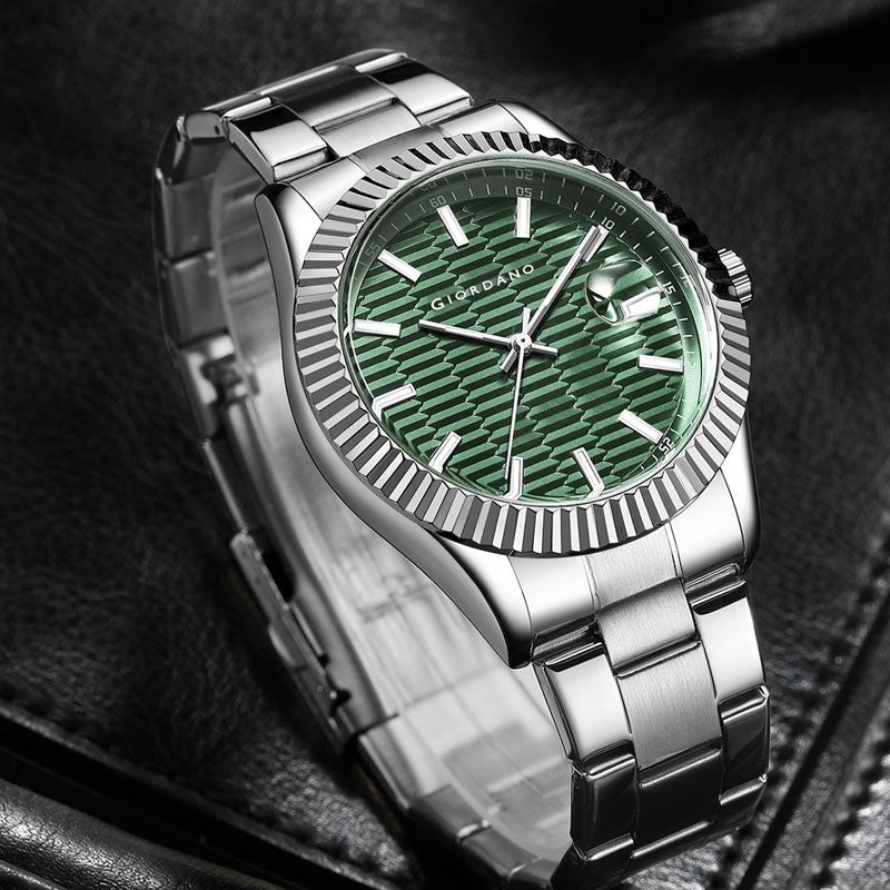 Giordano Luxurious Analog Formal Watch for Men - Textured dial with Date Magnifier Glass and Solid Stainless Steel Strap | GZ-50115-44