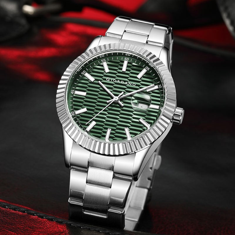 Giordano Luxurious Analog Formal Watch for Men - Textured dial with Date Magnifier Glass and Solid Stainless Steel Strap | GZ-50115-44