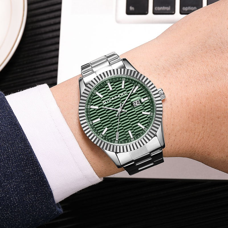 Giordano Luxurious Analog Formal Watch for Men - Textured dial with Date Magnifier Glass and Solid Stainless Steel Strap | GZ-50115-44