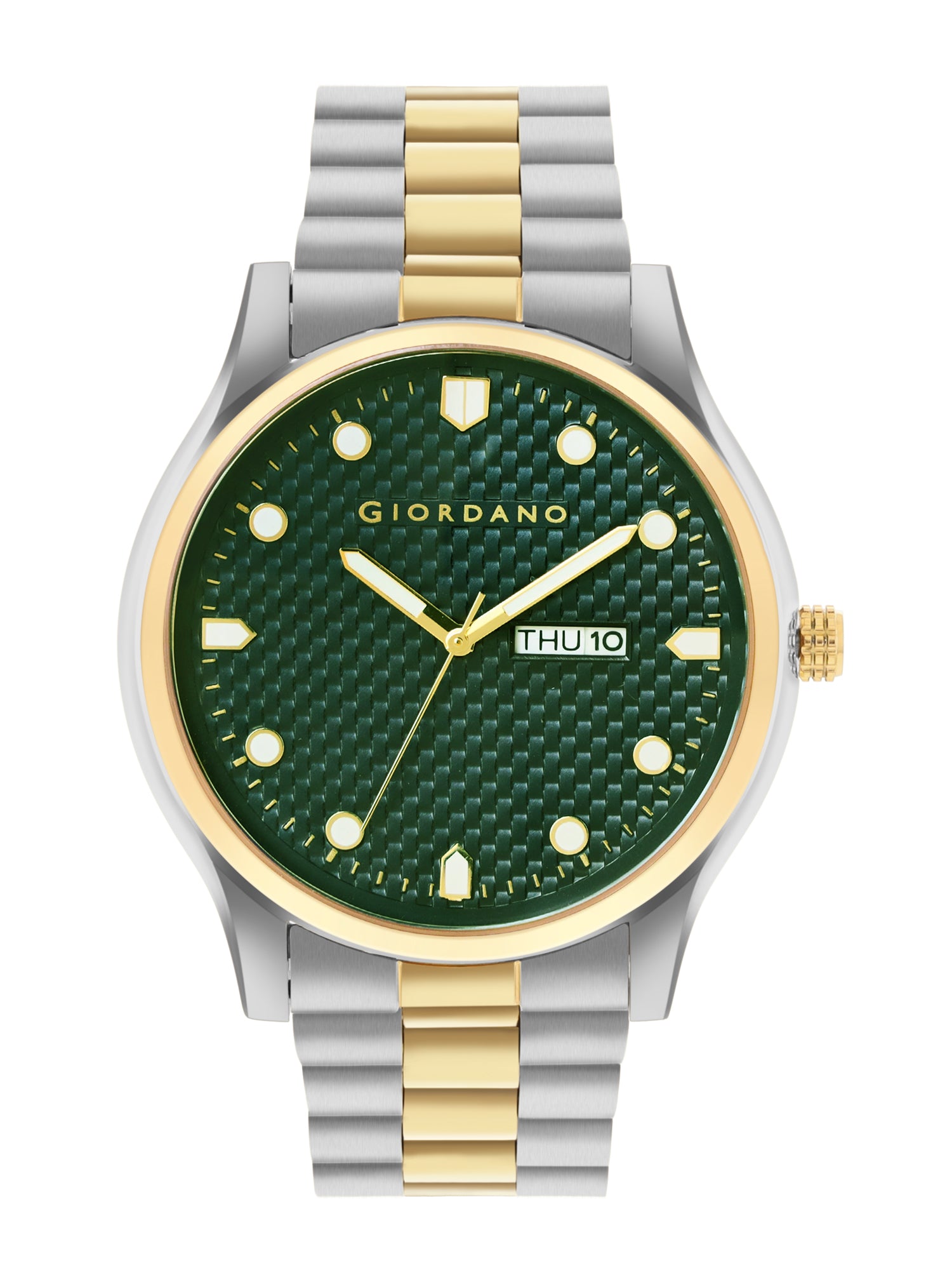 Giordano Analog Watch for Men with Two-Tone Stainless Steel Strap & Textured Dial, Day-Date Display, Elegant Casual Style | GZ-50122-11