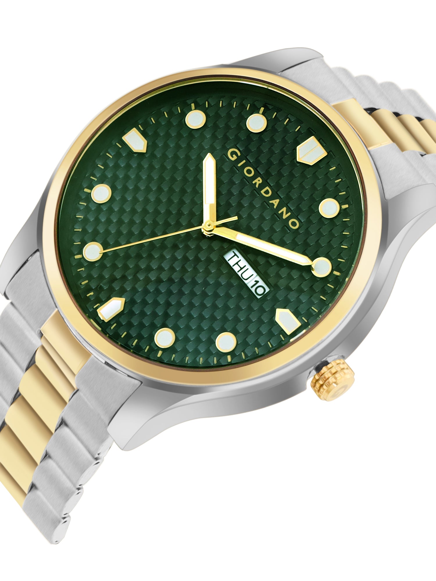 Giordano Analog Watch for Men with Two-Tone Stainless Steel Strap & Textured Dial, Day-Date Display, Elegant Casual Style | GZ-50122-11