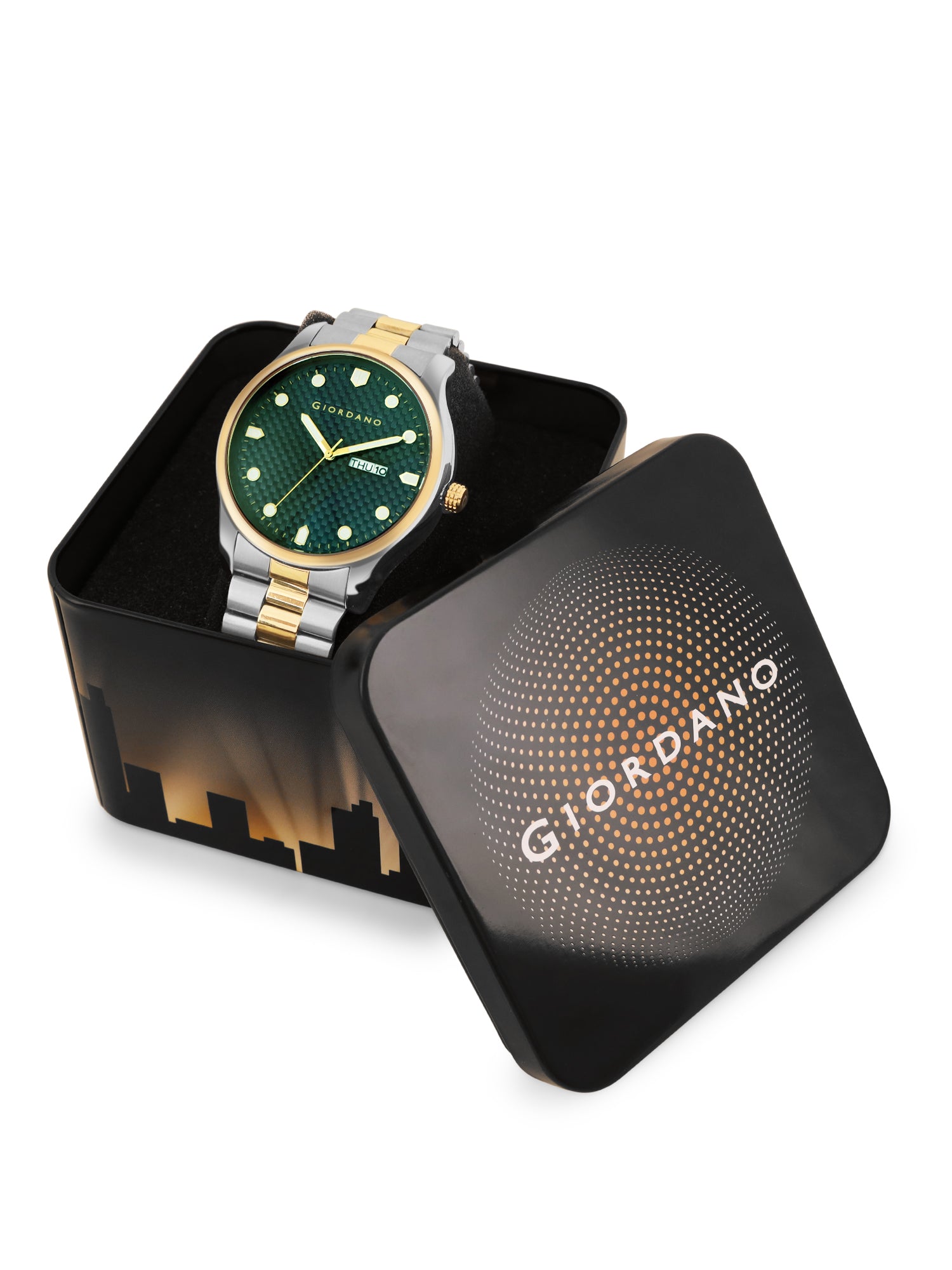Giordano Analog Watch for Men with Two-Tone Stainless Steel Strap & Textured Dial, Day-Date Display, Elegant Casual Style | GZ-50122-11