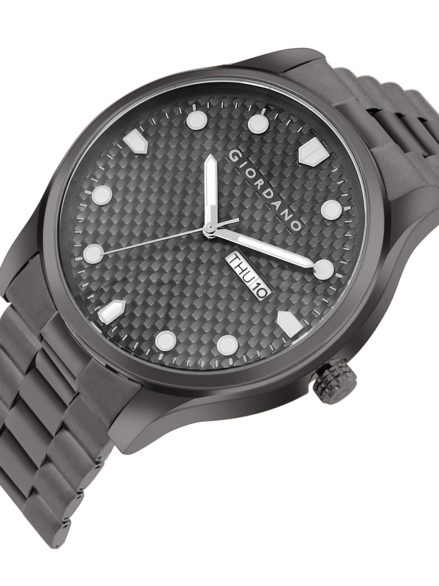 Giordano Analog Watch for Men with Two-Tone Stainless Steel Strap & Textured Dial, Day-Date Display, Elegant Casual Style | GZ-50122-22