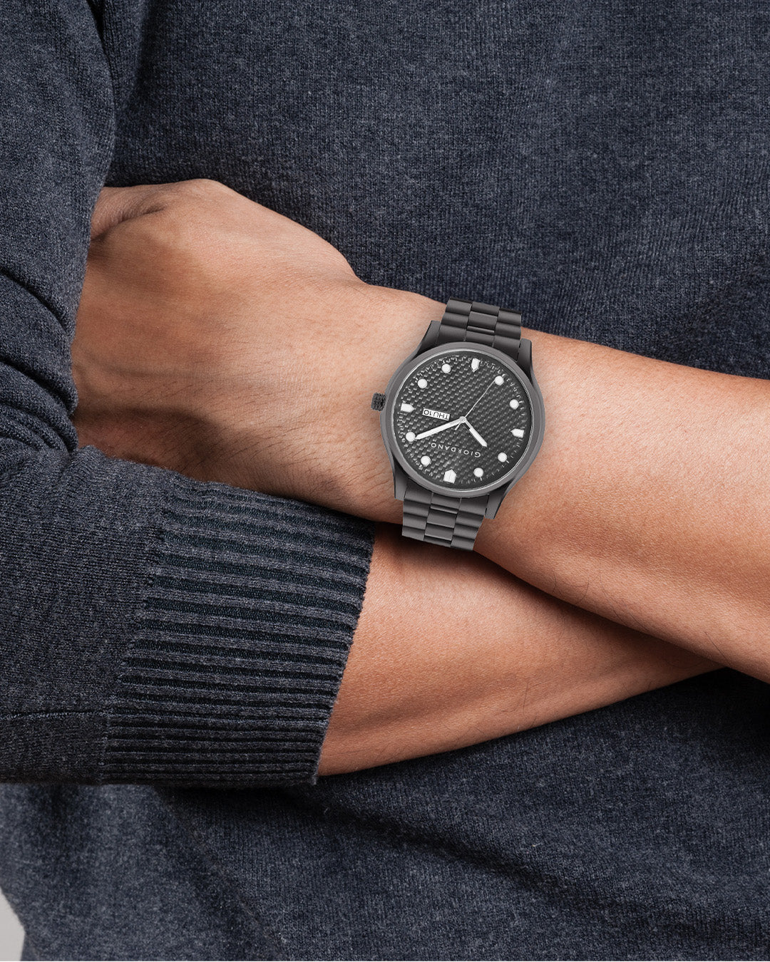 Giordano Analog Watch for Men with Two-Tone Stainless Steel Strap & Textured Dial, Day-Date Display, Elegant Casual Style | GZ-50122-22