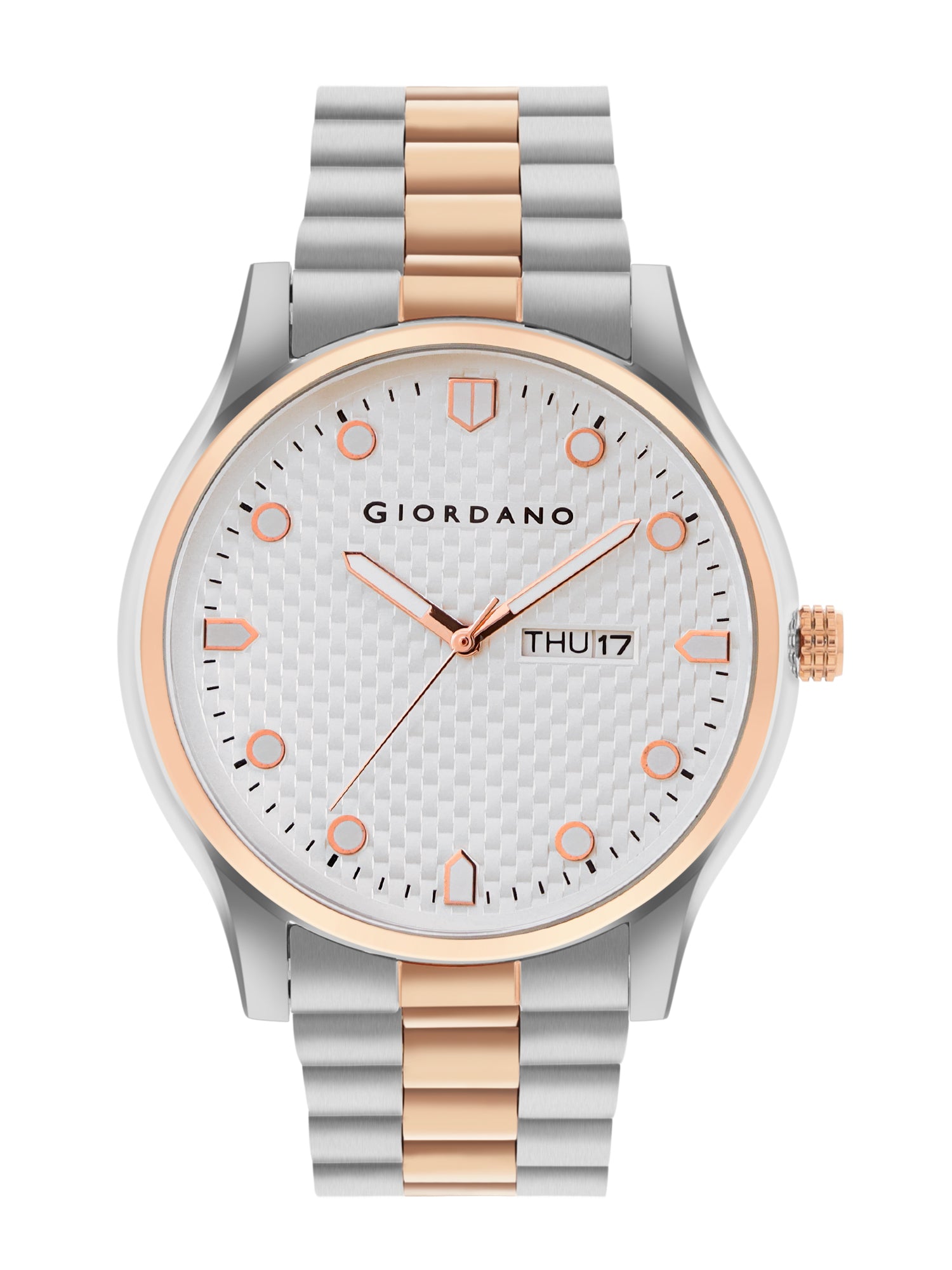 Giordano Analog Watch for Men with Two-Tone Stainless Steel Strap & Textured Dial, Day-Date Display, Elegant Casual Style | GZ-50122-33