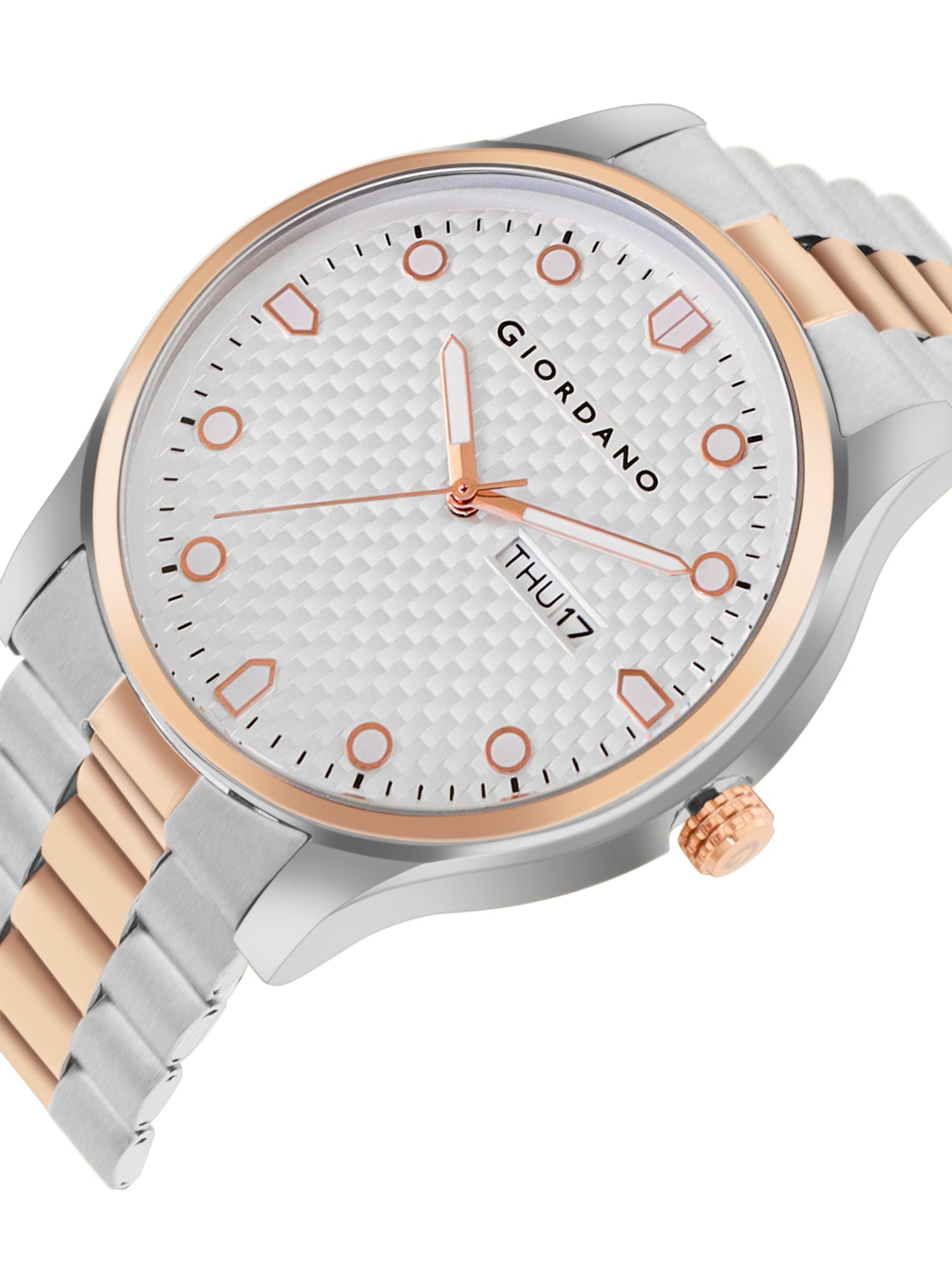 Giordano Analog Watch for Men with Two-Tone Stainless Steel Strap & Textured Dial, Day-Date Display, Elegant Casual Style | GZ-50122-33