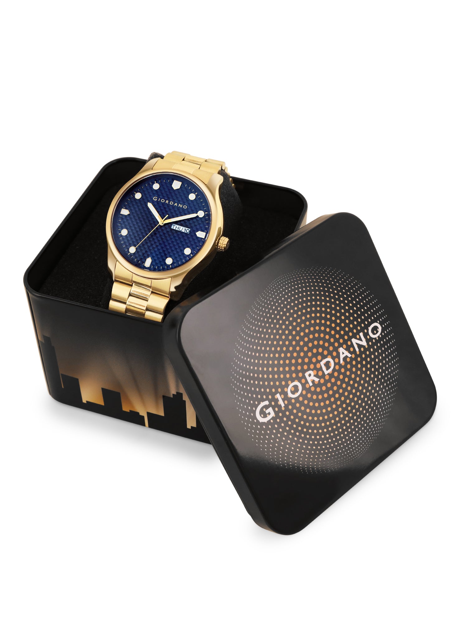 Giordano Analog Watch for Men with Two-Tone Stainless Steel Strap & Textured Dial, Day-Date Display, Elegant Casual Style | GZ-50122-55