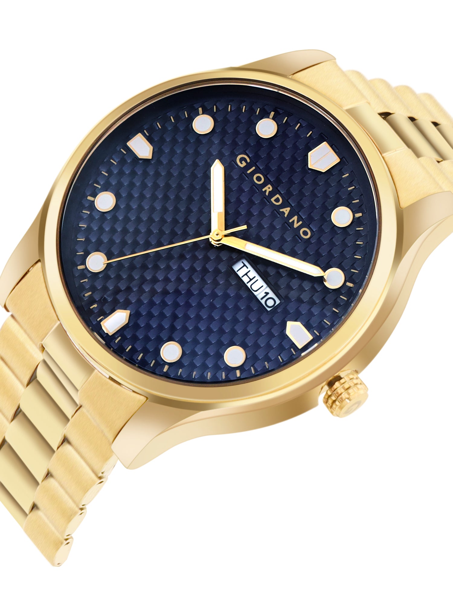 Giordano Analog Watch for Men with Two-Tone Stainless Steel Strap & Textured Dial, Day-Date Display, Elegant Casual Style | GZ-50122-55