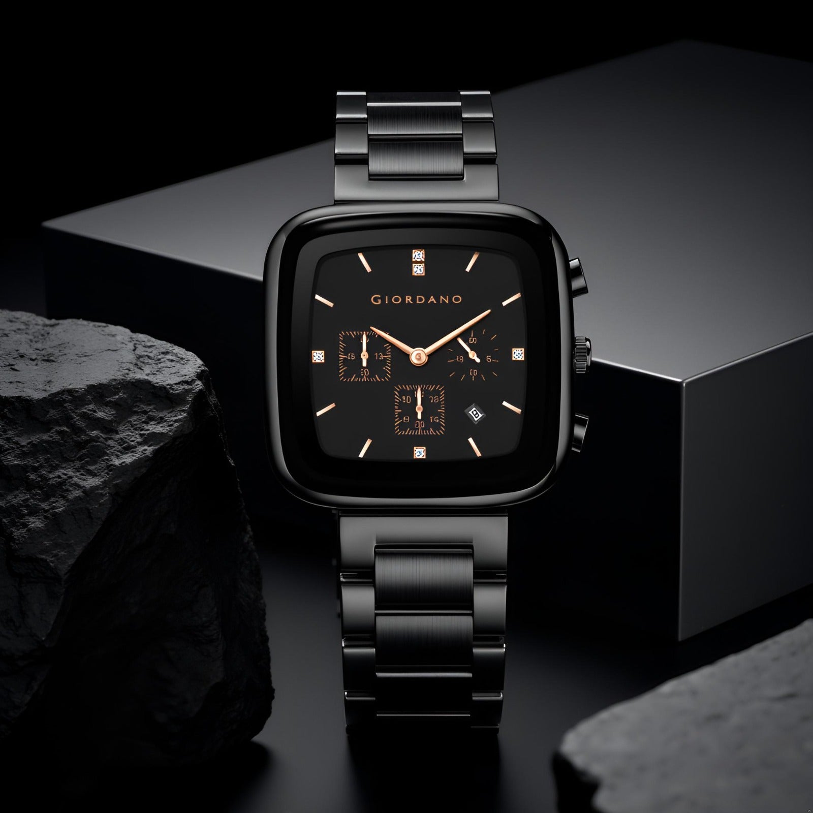 Giordano Square Face Watch for Men – Multifunction Dial with Date Display, Sleek Stainless Steel Strap, Modern Design for Everyday Elegance | GZ-50162-11