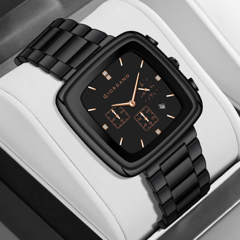 Giordano Square Face Watch for Men – Multifunction Dial with Date Display, Sleek Stainless Steel Strap, Modern Design for Everyday Elegance | GZ-50162-11