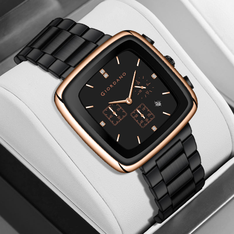 Giordano Square Face Watch for Men – Multifunction Dial with Date Display, Sleek Stainless Steel Strap, Modern Design for Everyday Elegance | GZ-50162-22