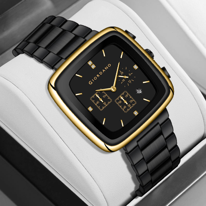 Giordano Square Face Watch for Men – Multifunction Dial with Date Display, Sleek Stainless Steel Strap, Modern Design for Everyday Elegance | GZ-50162-33