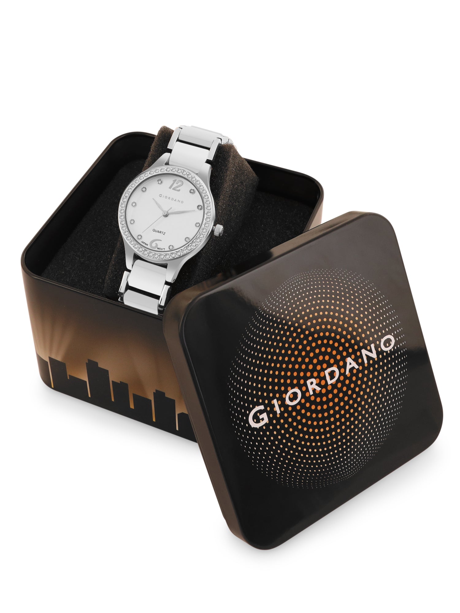 Giordano Analog Watch for Women, Diamond-Set with Metal Strap Ladies Water Resistant Wrist Watch for Female | GZ-60065-11