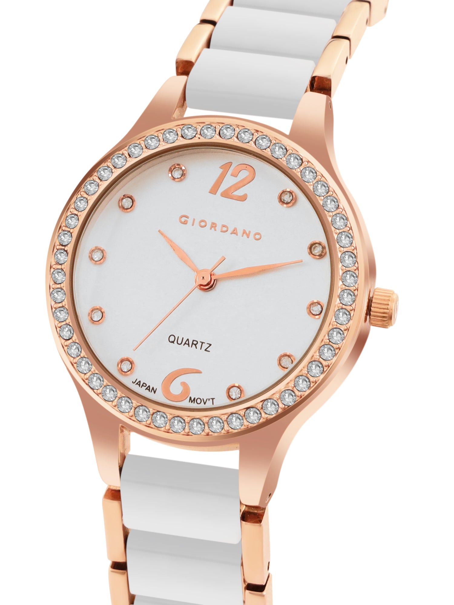Giordano Analog Watch for Women, Diamond-Set with Metal Strap Ladies Water Resistant Wrist Watch for Female | GZ-60065-33