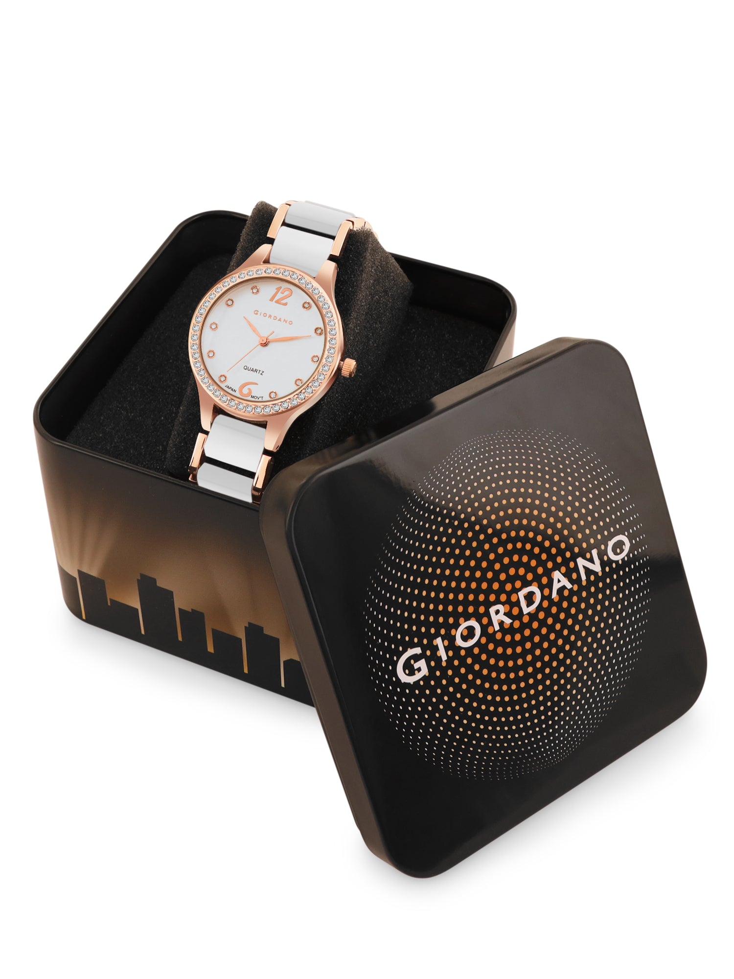 Giordano Analog Watch for Women, Diamond-Set with Metal Strap Ladies Water Resistant Wrist Watch for Female | GZ-60065-33