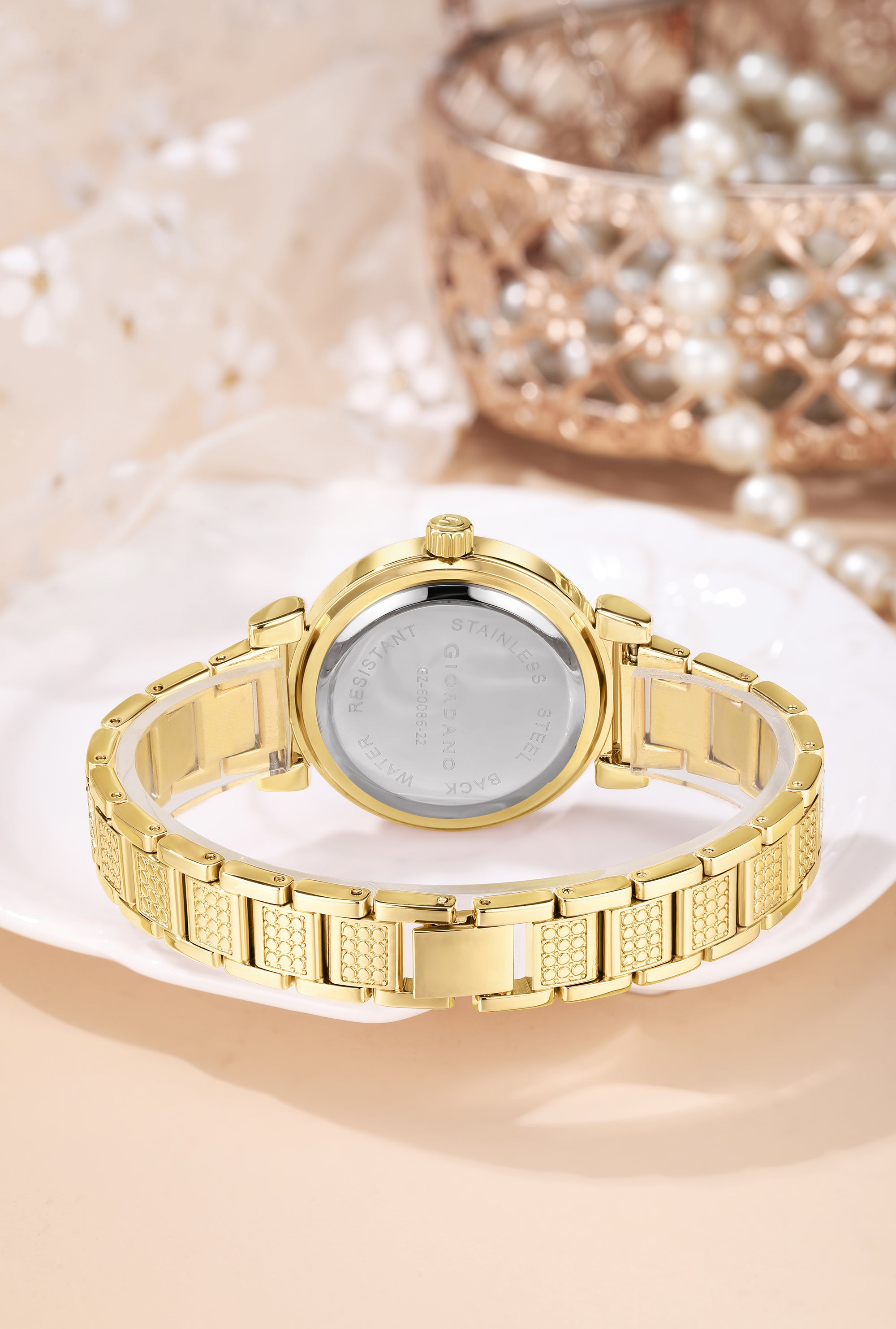 Giordano Luxury Analog Watch for Women - Elegant Crystal Design with sub dial and Diamond Studed statinless Steel Strap | GZ-60086-22
