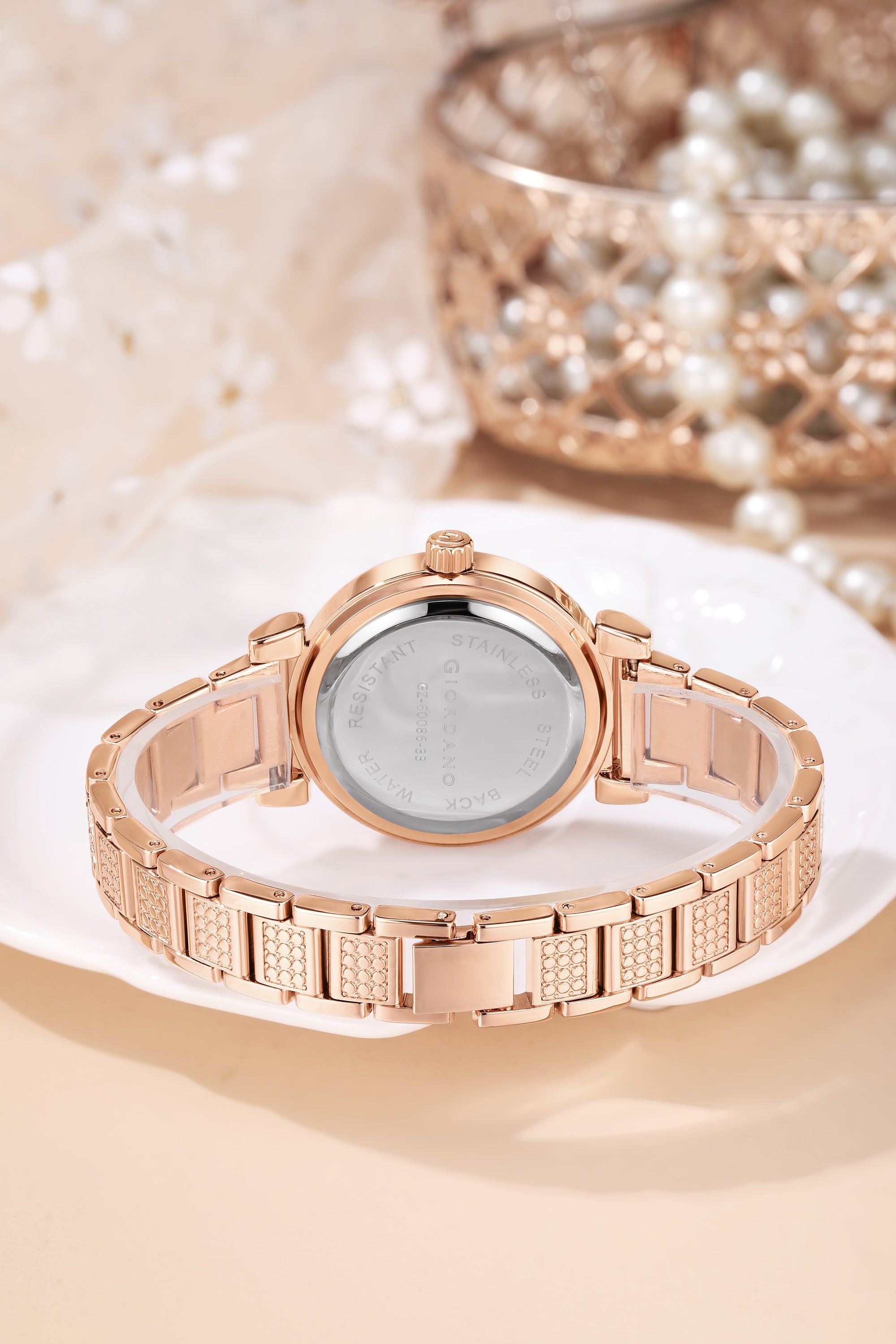 Giordano Luxury Analog Watch for Women - Elegant Crystal Design with sub dial and Diamond Studed statinless Steel Strap | GZ-60086-33