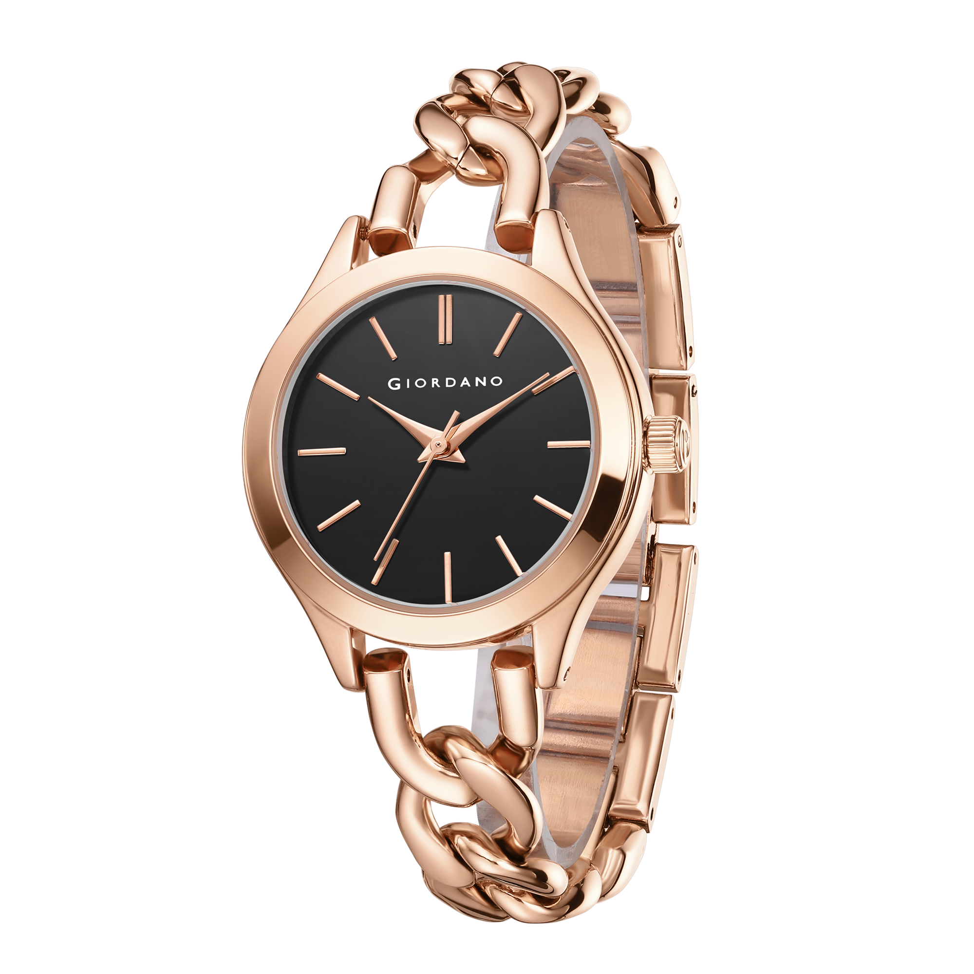 Giordano Modern Analog Watch for Women – Sleek Dial with Unique Chain-Link Bracelet and Stylish Stainless Steel Strap | GZ-60087-11
