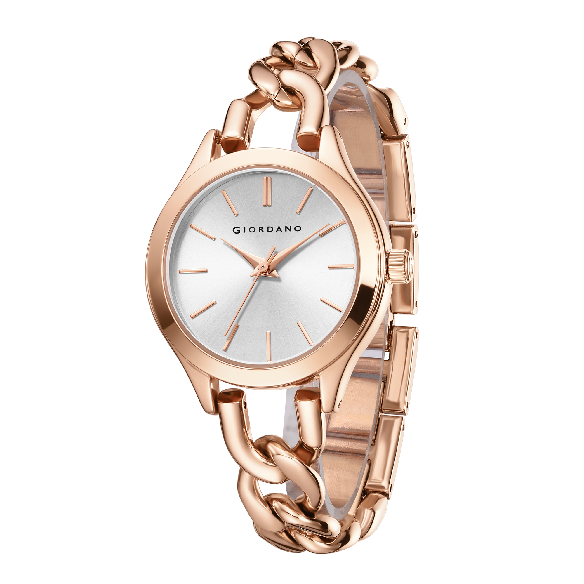 Giordano Modern Analog Watch for Women – Sleek Dial with Unique Chain-Link Bracelet and Stylish Stainless Steel Strap | GZ-60087-22