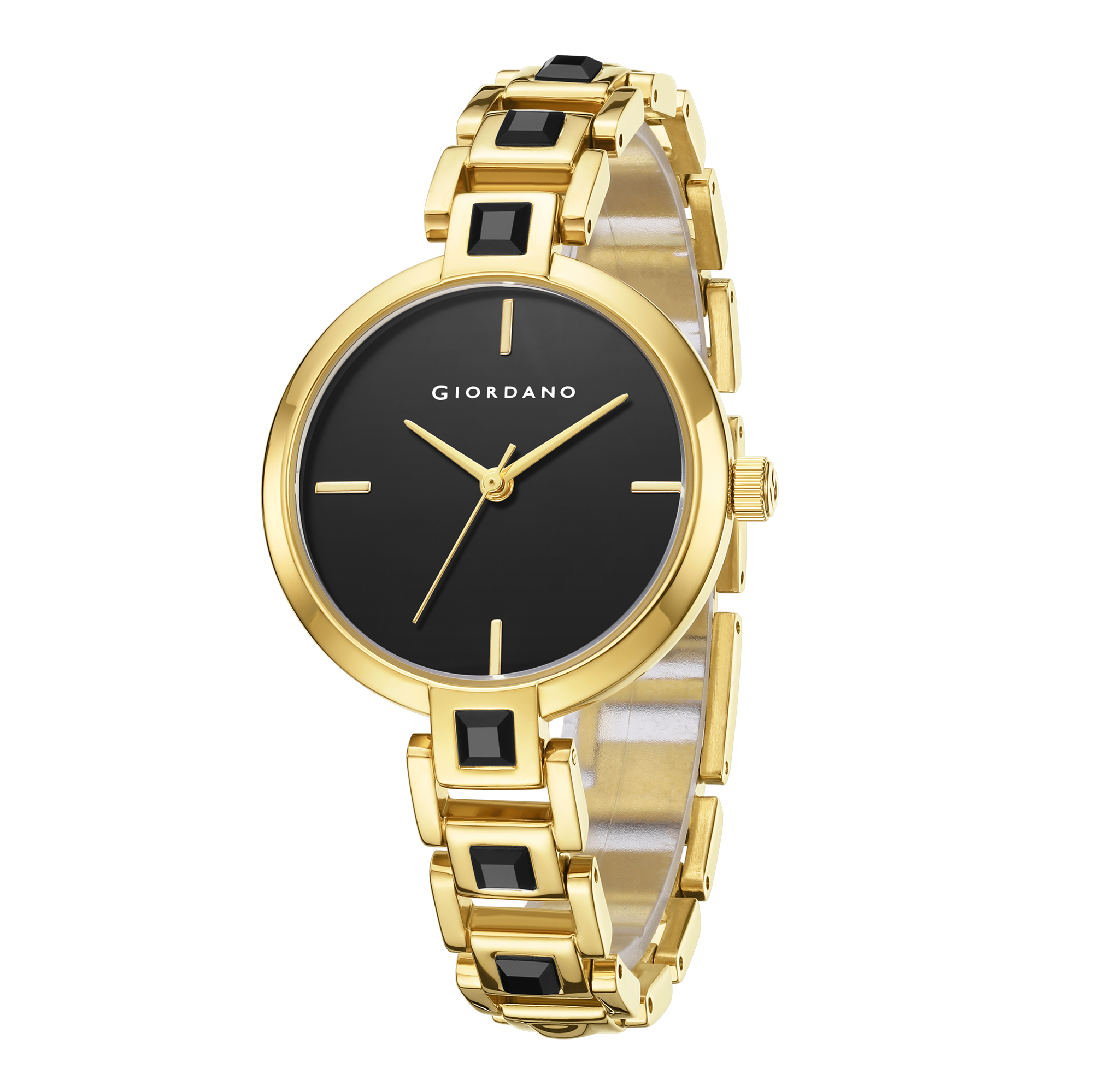Giordano Luxury Watch for Women – Sleek Dial with Gold Accents and Two-Tone Stone Studded Stainless Steel Strap | GZ-60088-11