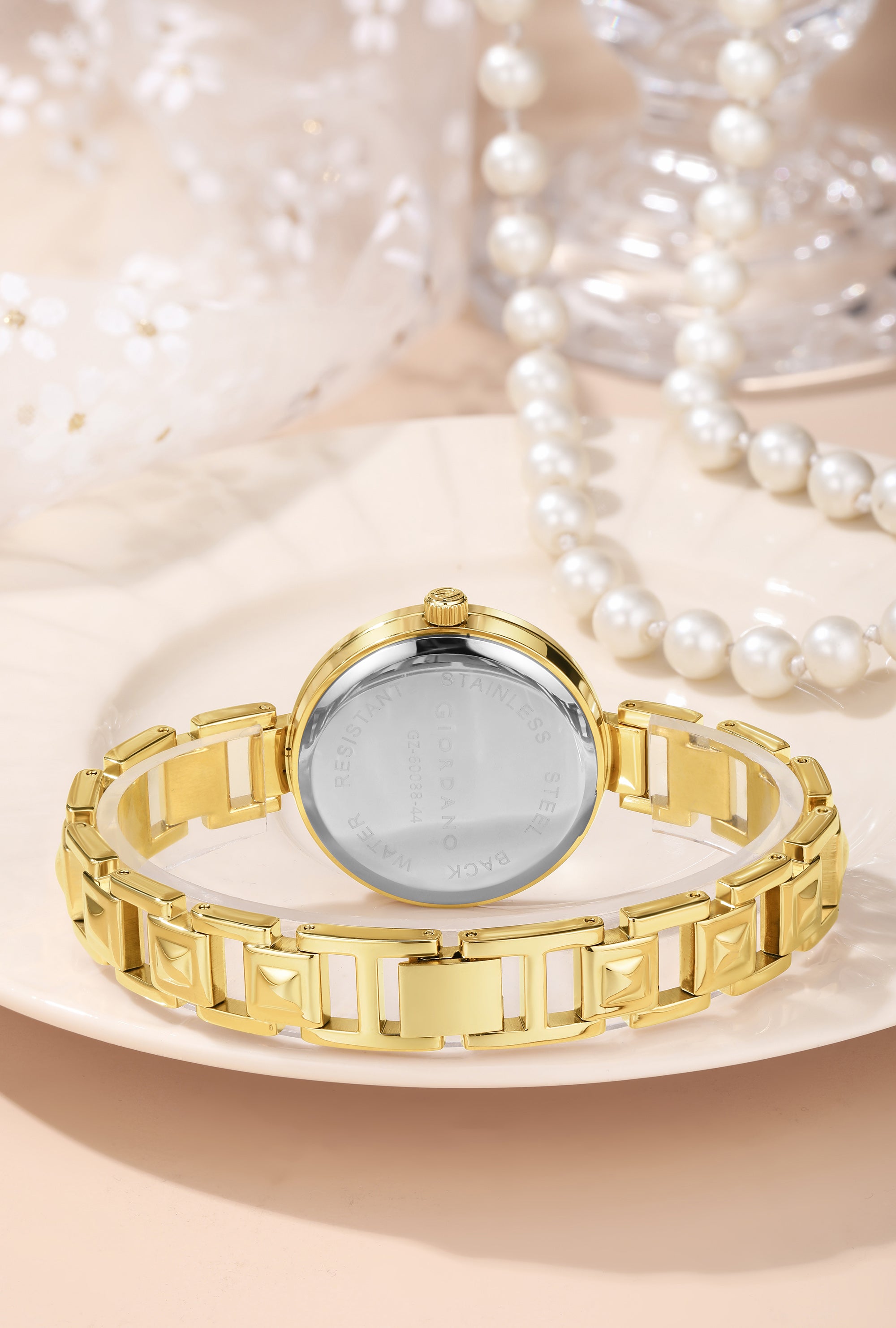 Giordano Luxury Watch for Women – Sleek Dial with Gold Accents and Two-Tone Stone Studded Stainless Steel Strap | GZ-60088-11