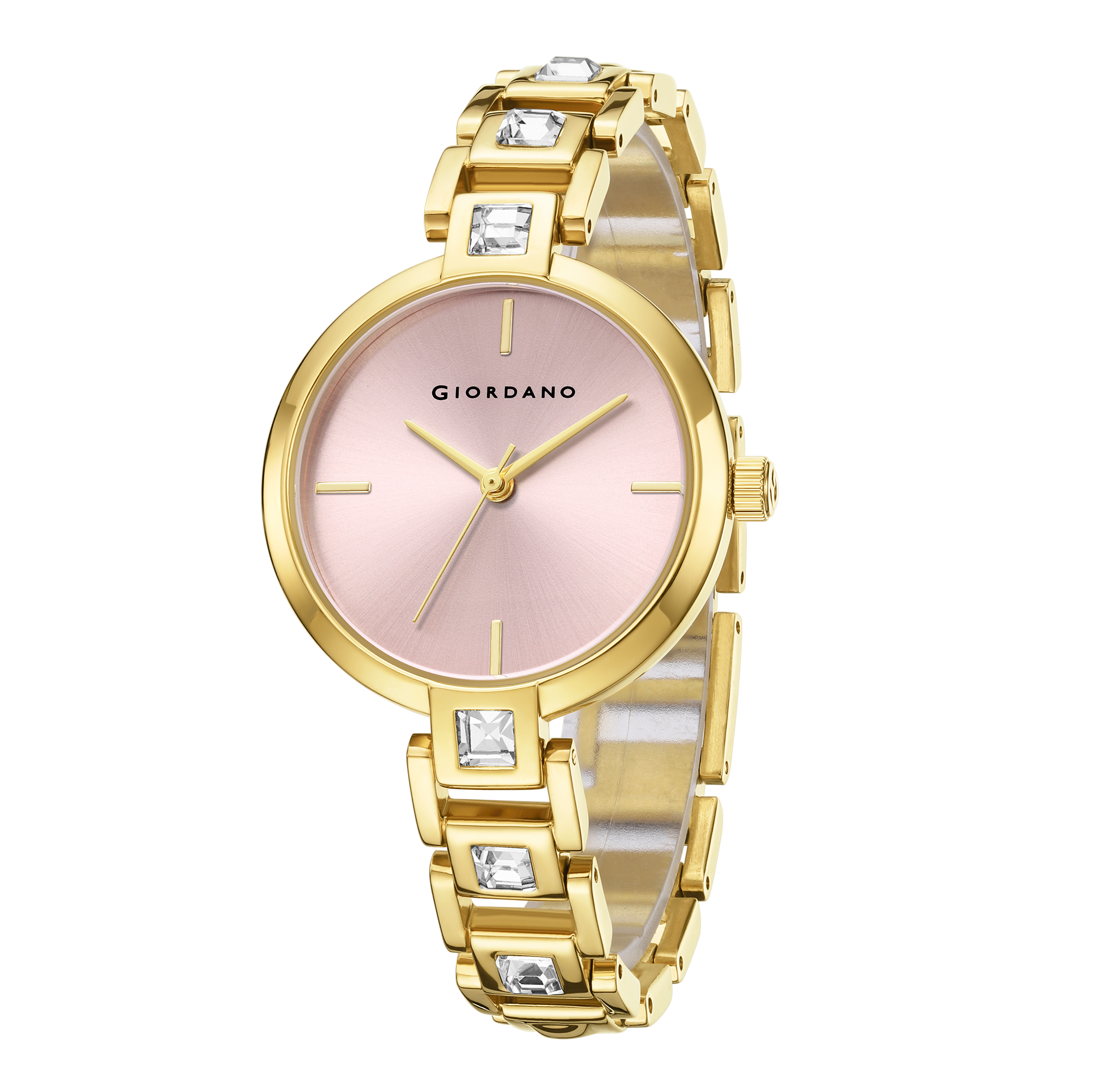 Giordano Luxury Watch for Women – Sleek Dial with Gold Accents and Two-Tone Stone Studded Stainless Steel Strap | GZ-60088-22