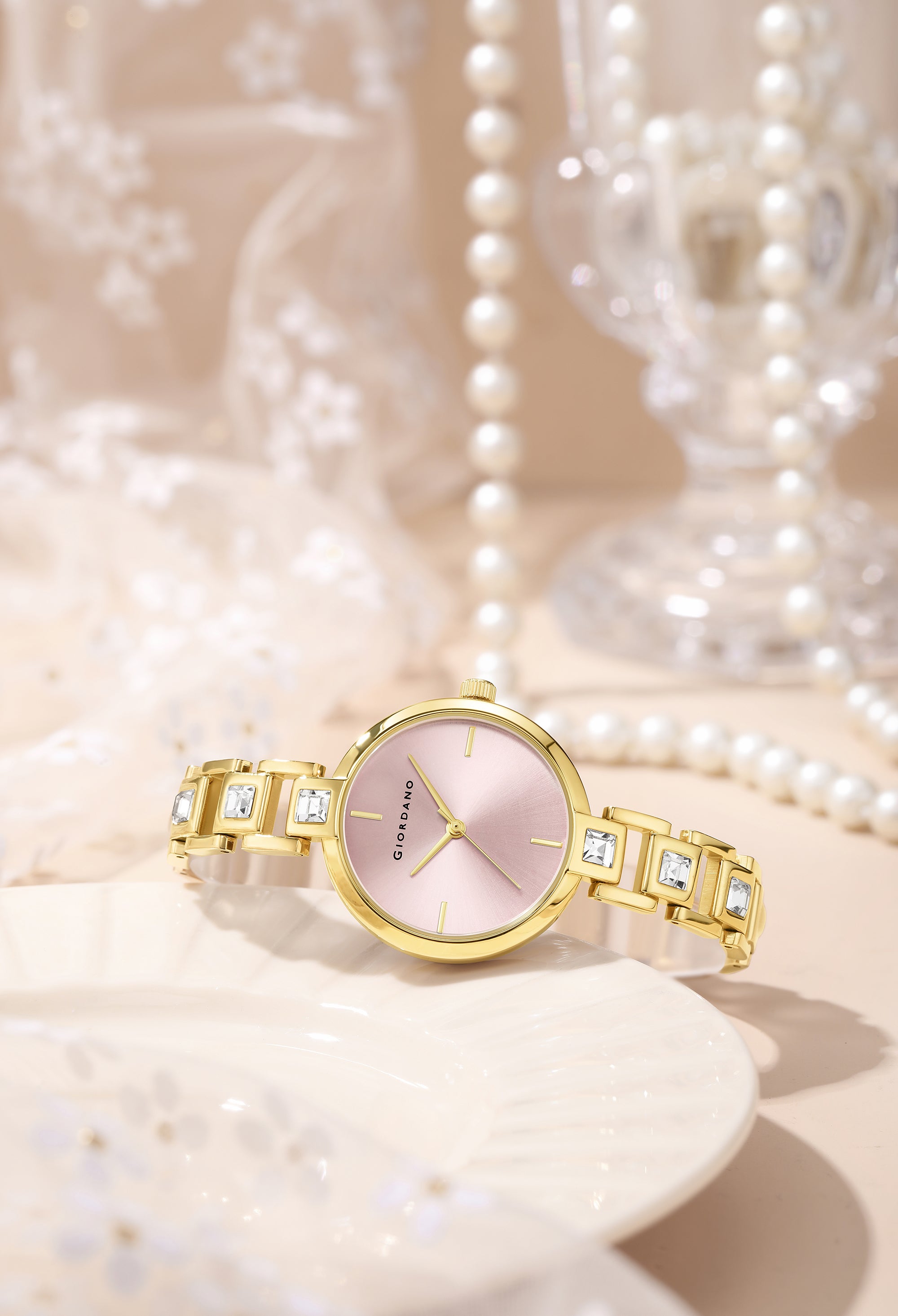 Giordano Luxury Watch for Women – Sleek Dial with Gold Accents and Two-Tone Stone Studded Stainless Steel Strap | GZ-60088-22