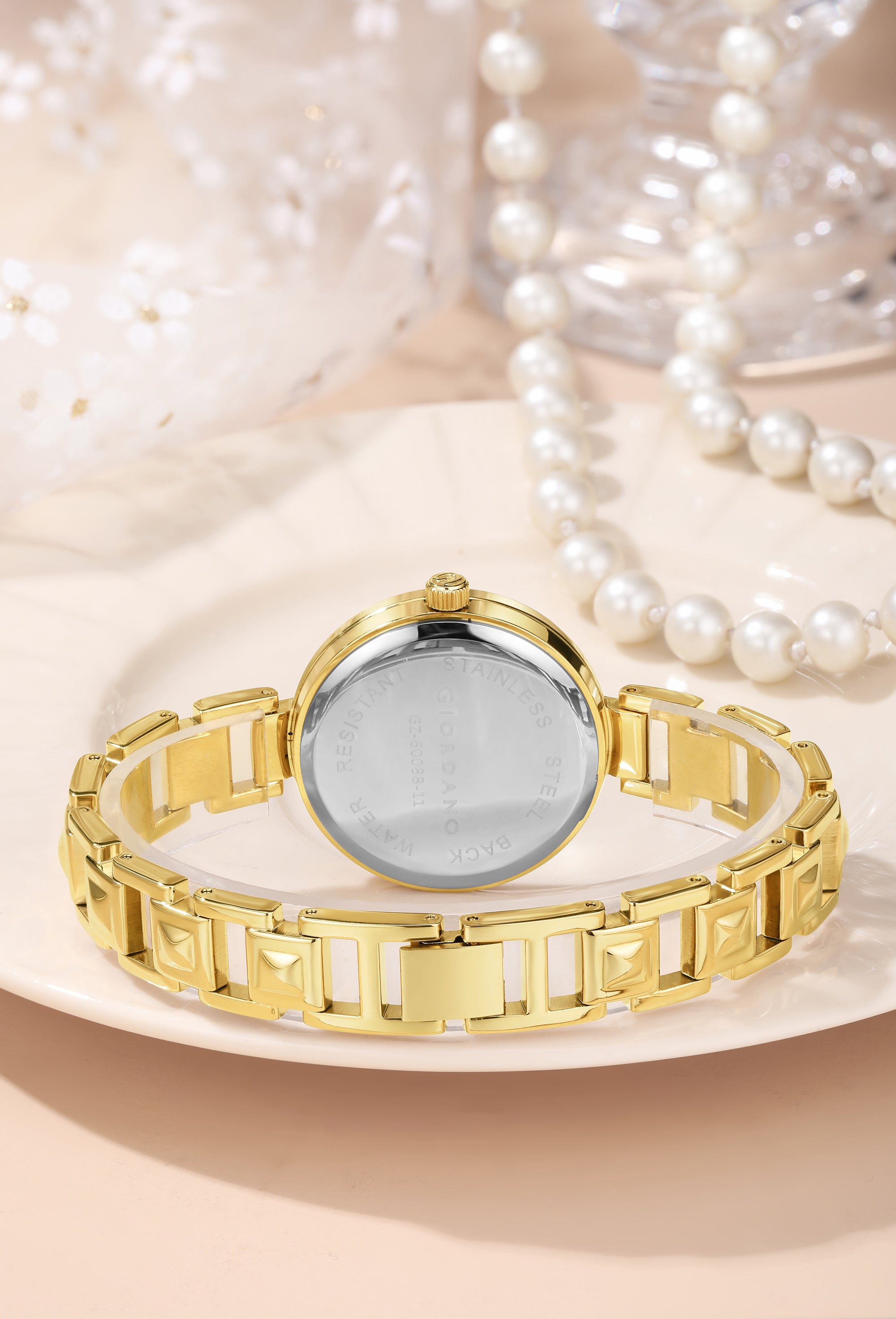 Giordano Luxury Watch for Women – Sleek Dial with Gold Accents and Two-Tone Stone Studded Stainless Steel Strap | GZ-60088-22