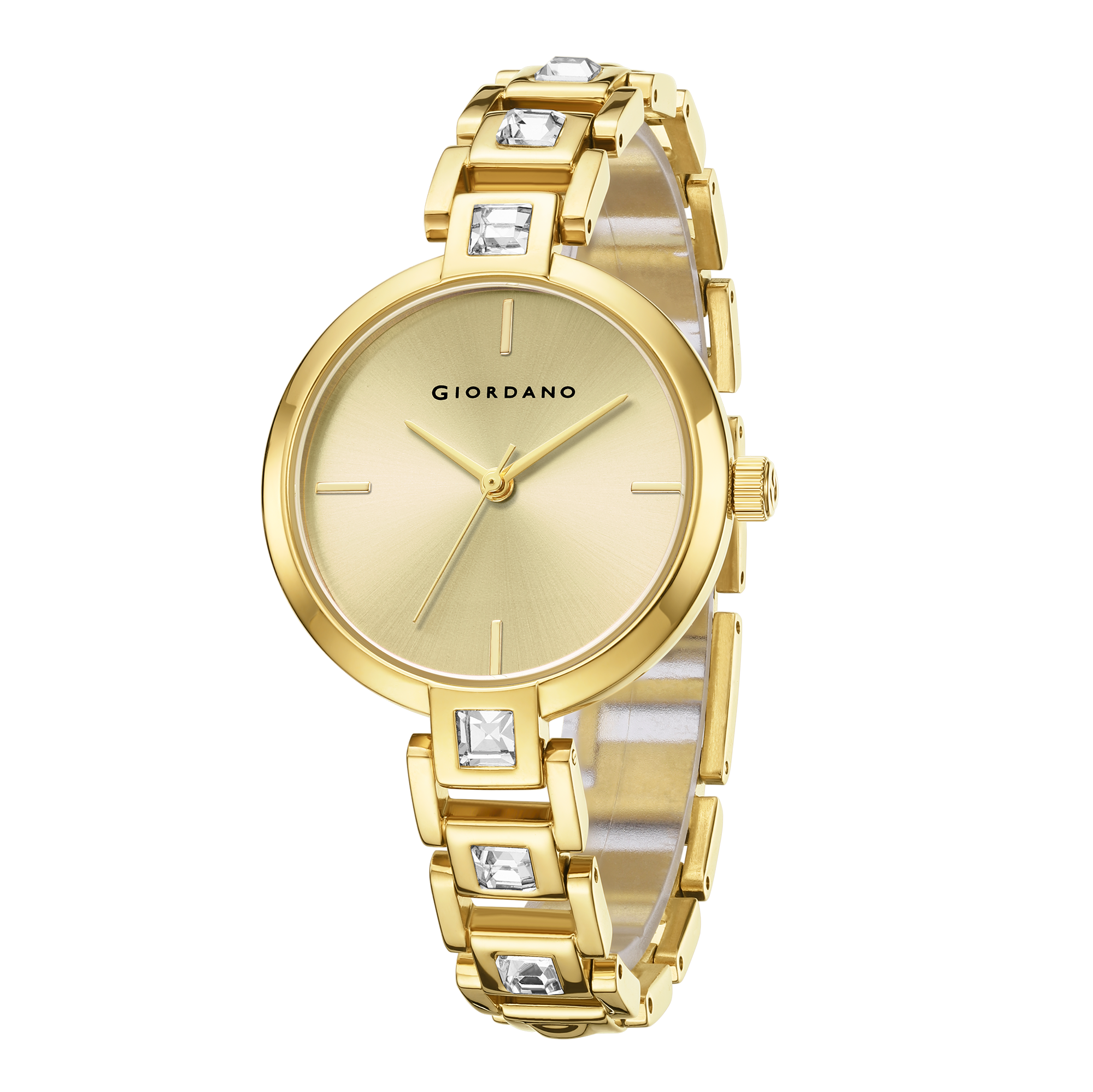Giordano Luxury Watch for Women – Sleek Dial with Gold Accents and Two-Tone Stone Studded Stainless Steel Strap | GZ-60088-33