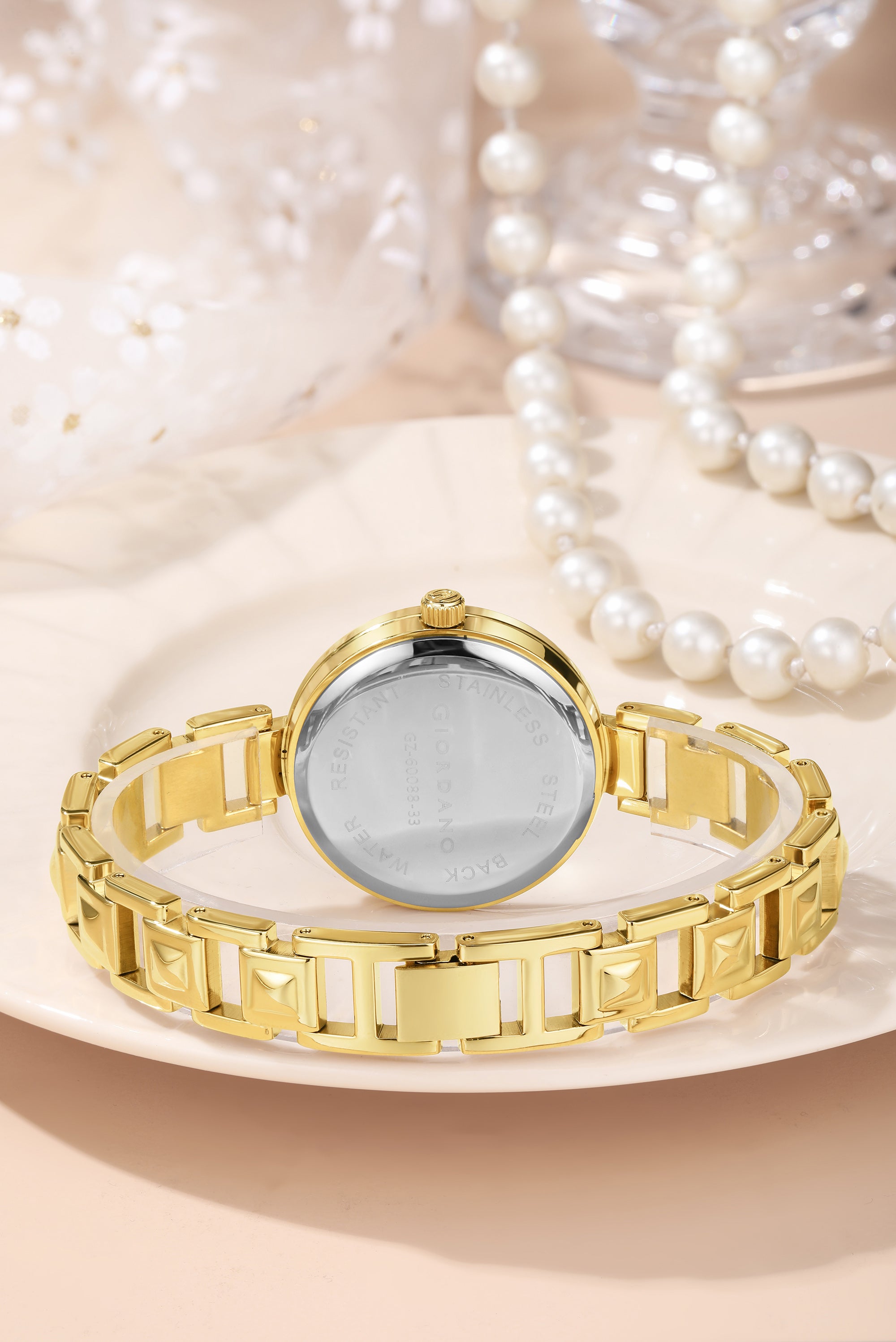 Giordano Luxury Watch for Women – Sleek Dial with Gold Accents and Two-Tone Stone Studded Stainless Steel Strap | GZ-60088-33
