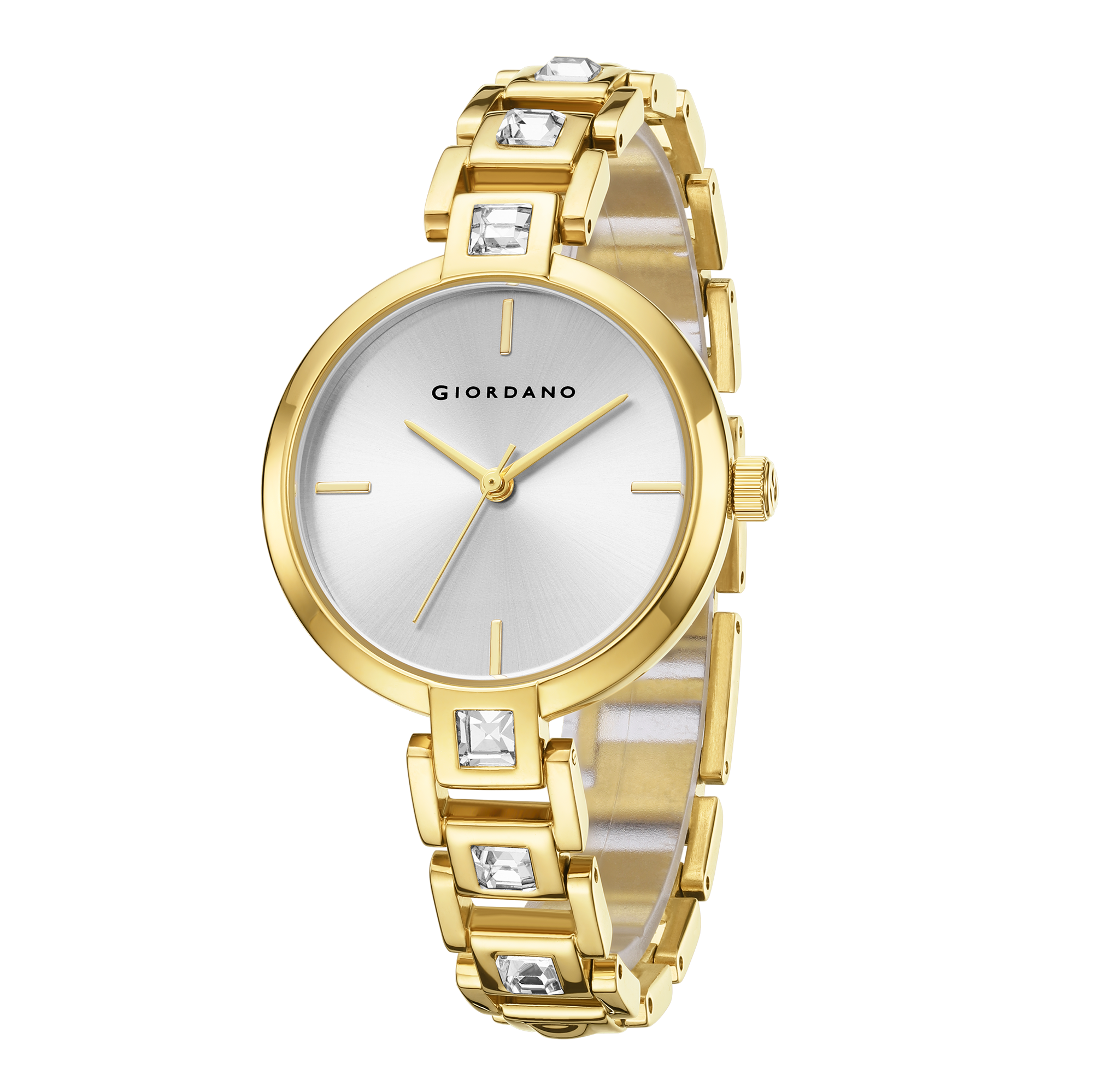 Giordano Luxury Watch for Women – Sleek Dial with Gold Accents and Two-Tone Stone Studded Stainless Steel Strap | GZ-60088-44