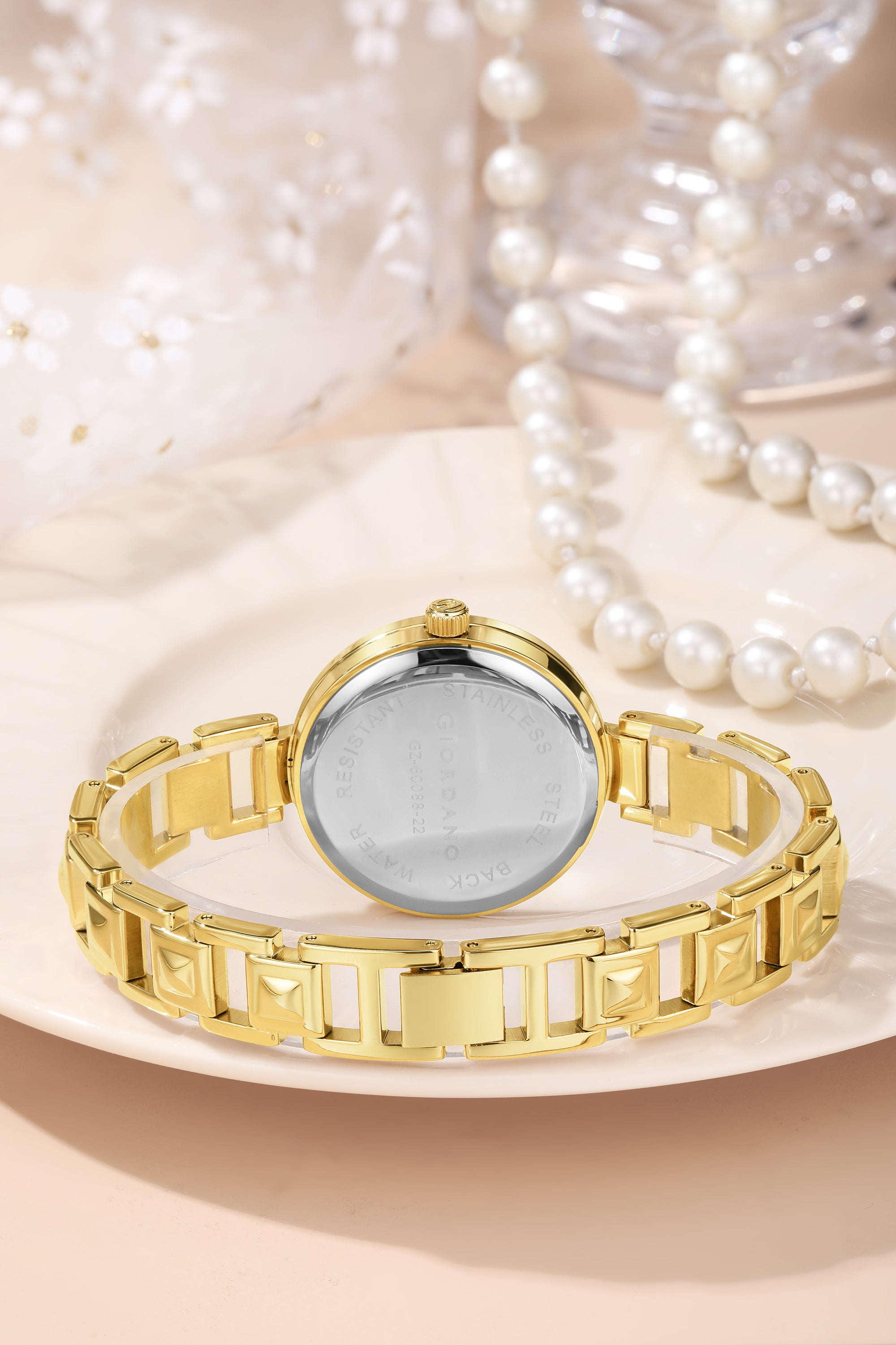 Giordano Luxury Watch for Women – Sleek Dial with Gold Accents and Two-Tone Stone Studded Stainless Steel Strap | GZ-60088-44
