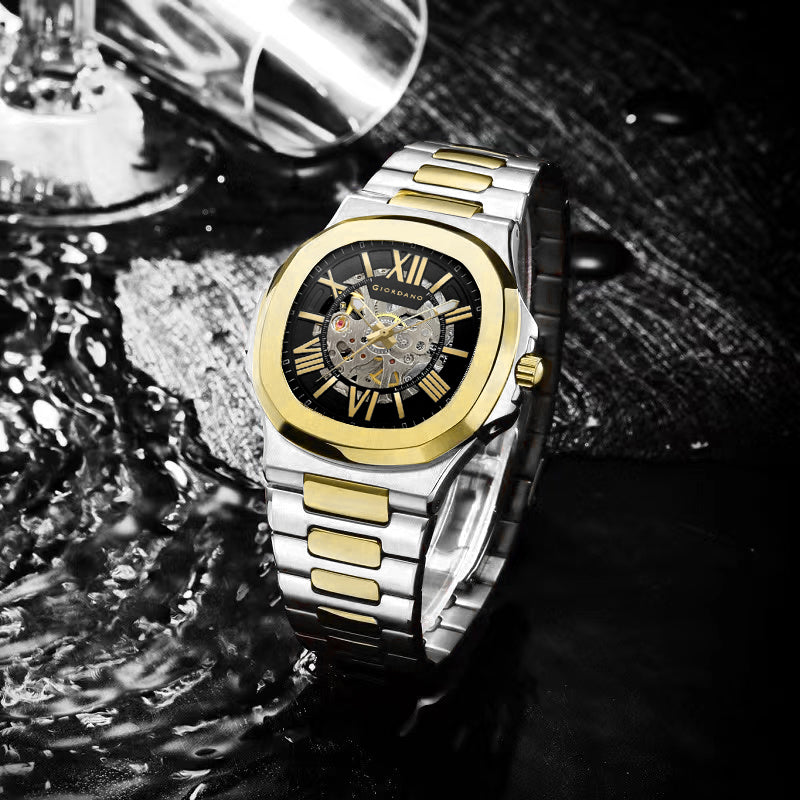 Giordano Dual-Tone Skeleton Automatic Stainless Steel Watch for Men with Luxurious Gold Accent Case | GZ-50114-11