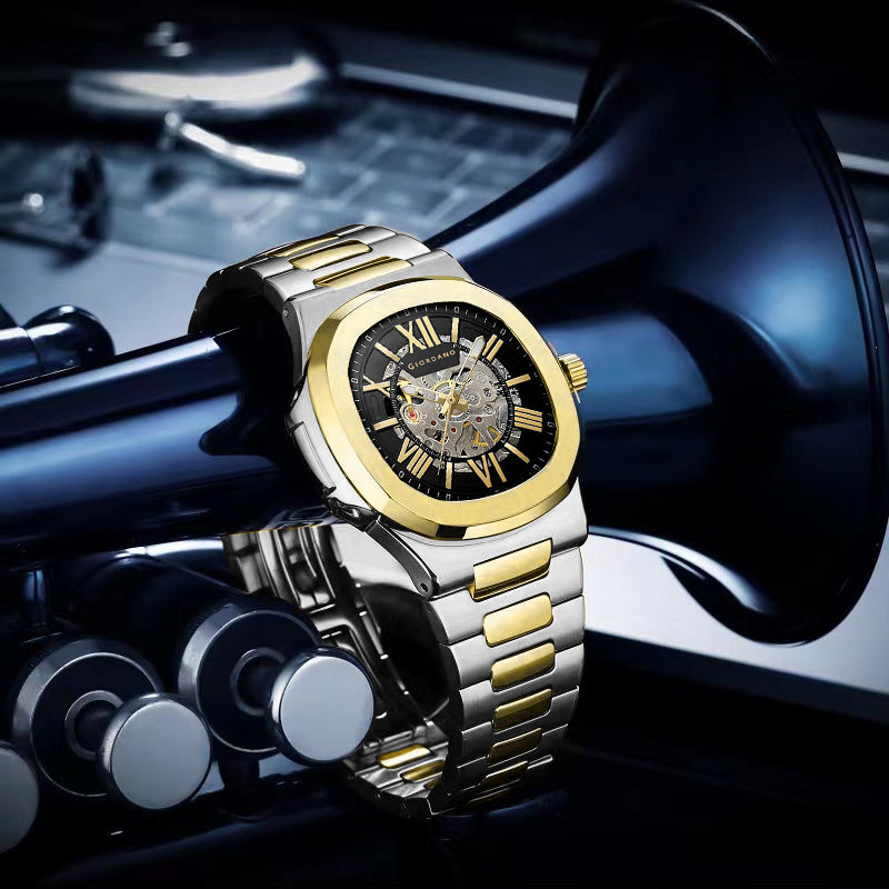 Giordano Dual-Tone Skeleton Automatic Stainless Steel Watch for Men with Luxurious Gold Accent Case | GZ-50114-11