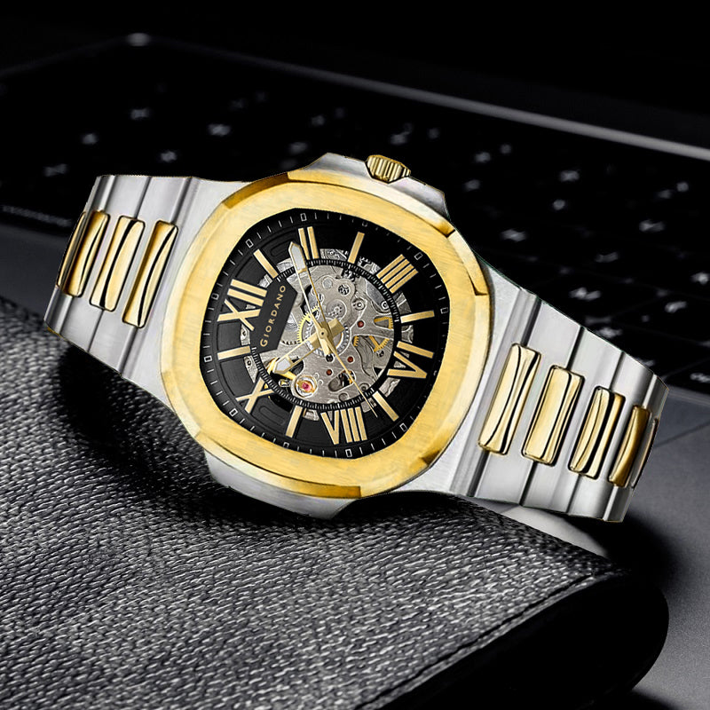 Giordano Dual-Tone Skeleton Automatic Stainless Steel Watch for Men with Luxurious Gold Accent Case | GZ-50114-11