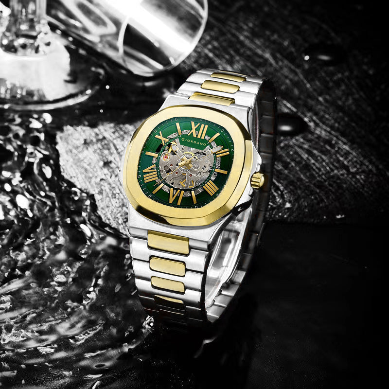 Giordano Dual-Tone Skeleton Automatic Stainless Steel Watch for Men with Luxurious Gold Accent Case | GZ-50114-22