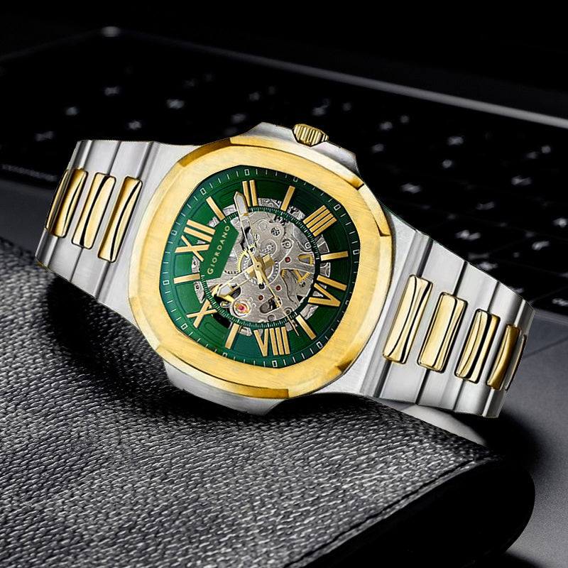 Giordano Dual-Tone Skeleton Automatic Stainless Steel Watch for Men with Luxurious Gold Accent Case | GZ-50114-22
