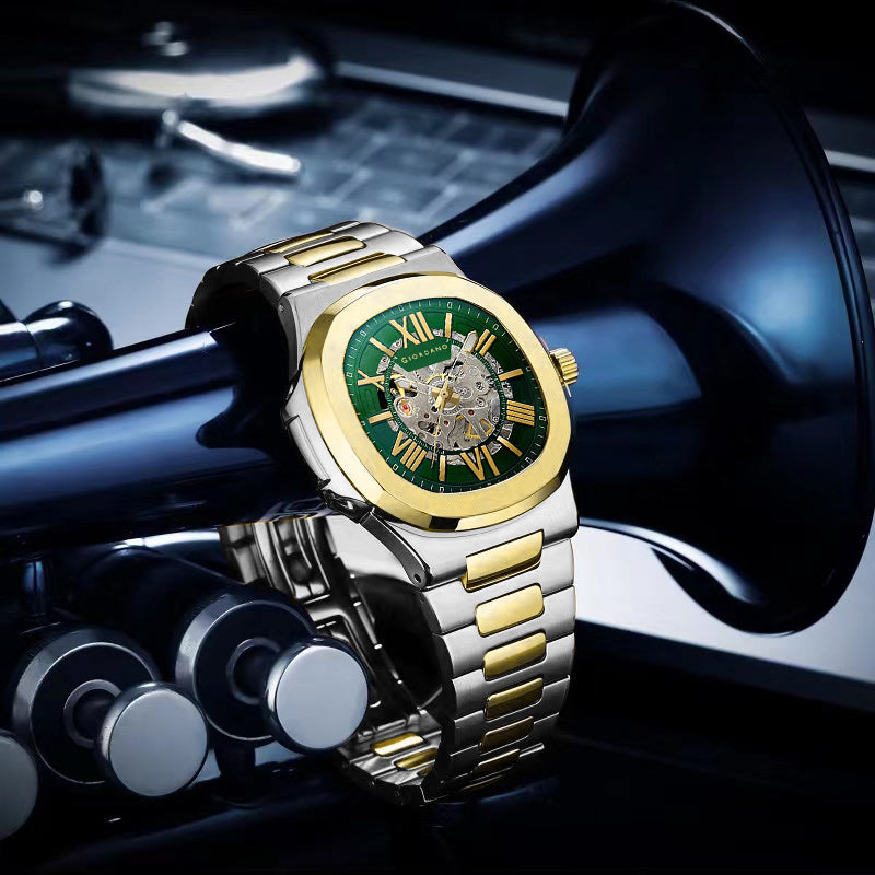 Giordano Dual-Tone Skeleton Automatic Stainless Steel Watch for Men with Luxurious Gold Accent Case | GZ-50114-22